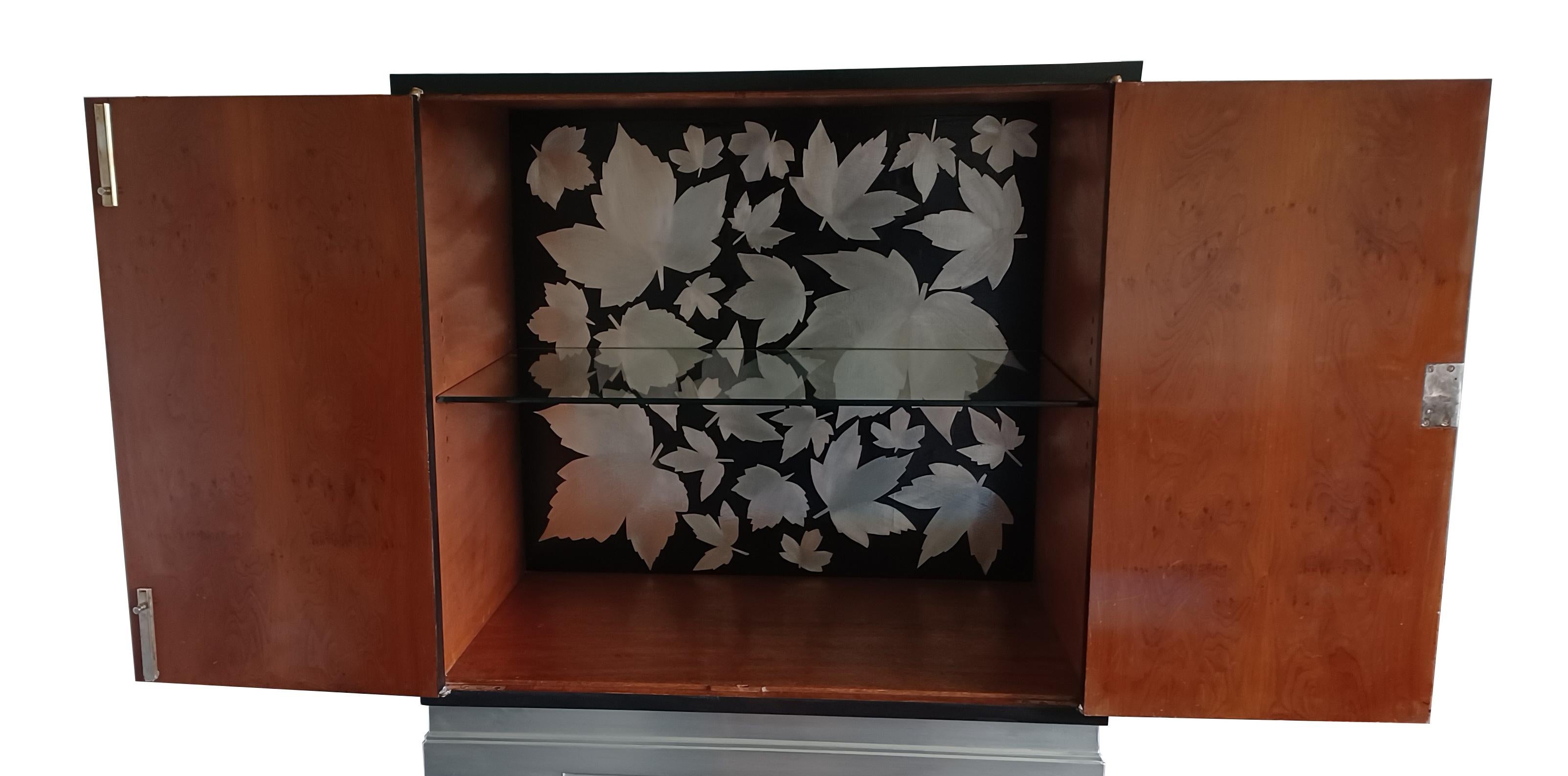 Kate Noakes ‘Field Maple’  1930's Cocktail Cabinet, metal Inlaid with gesso 1