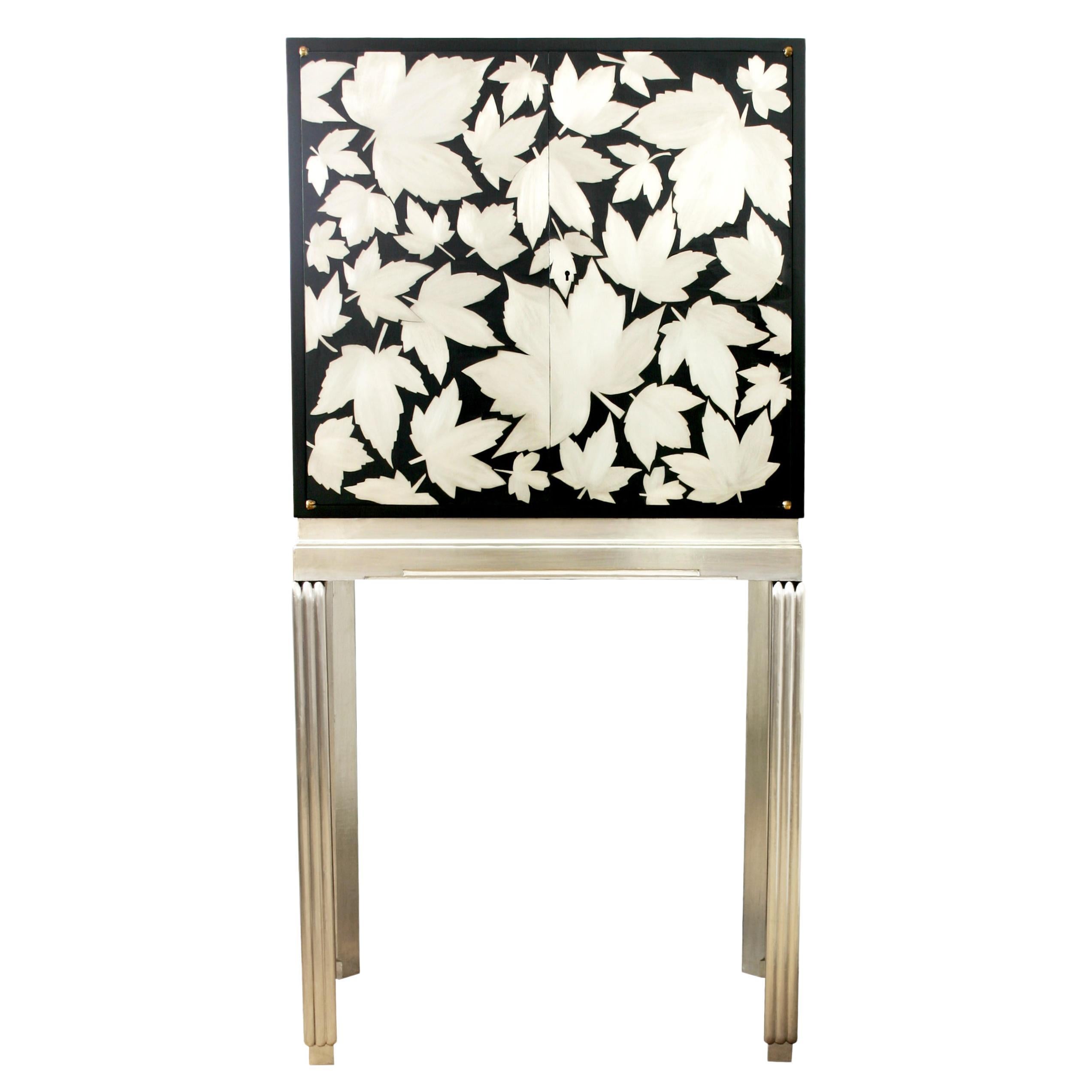 Kate Noakes ‘Field Maple’  1930's Cocktail Cabinet, metal Inlaid with gesso