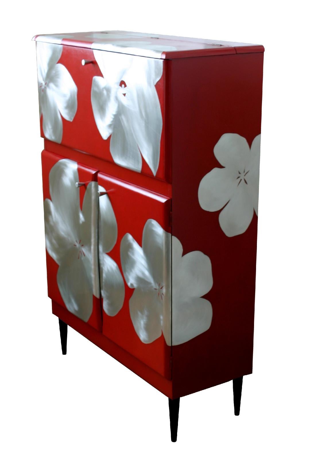 British Kate Noakes 'Poppy''  Cocktail Cabinet  in red For Sale