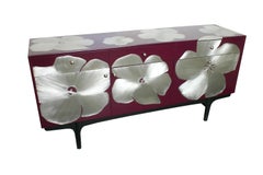 Sideboard, credenza, console - Poppy  design veneered by hand with inlaid metal
