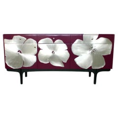 Sideboard, credenza, console - Poppy  design veneered by hand with inlaid metal
