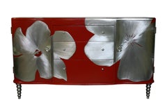 Sideboard, buffet, credenza  - Poppy design veneered by hand with inlaid metal