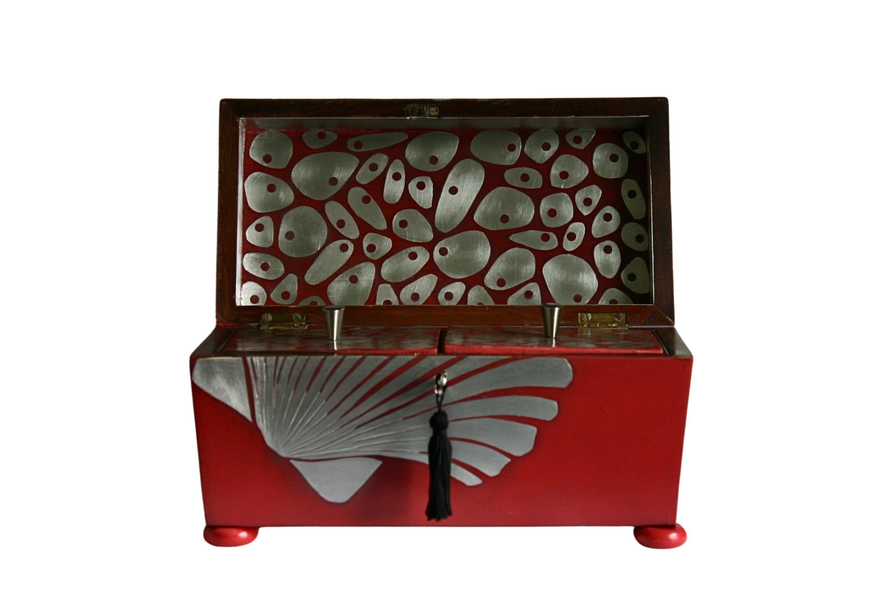 Contemporary Kate Noakes, 'Sea Shell'  Tea Caddy  veneered with metal inlaid with gesso For Sale