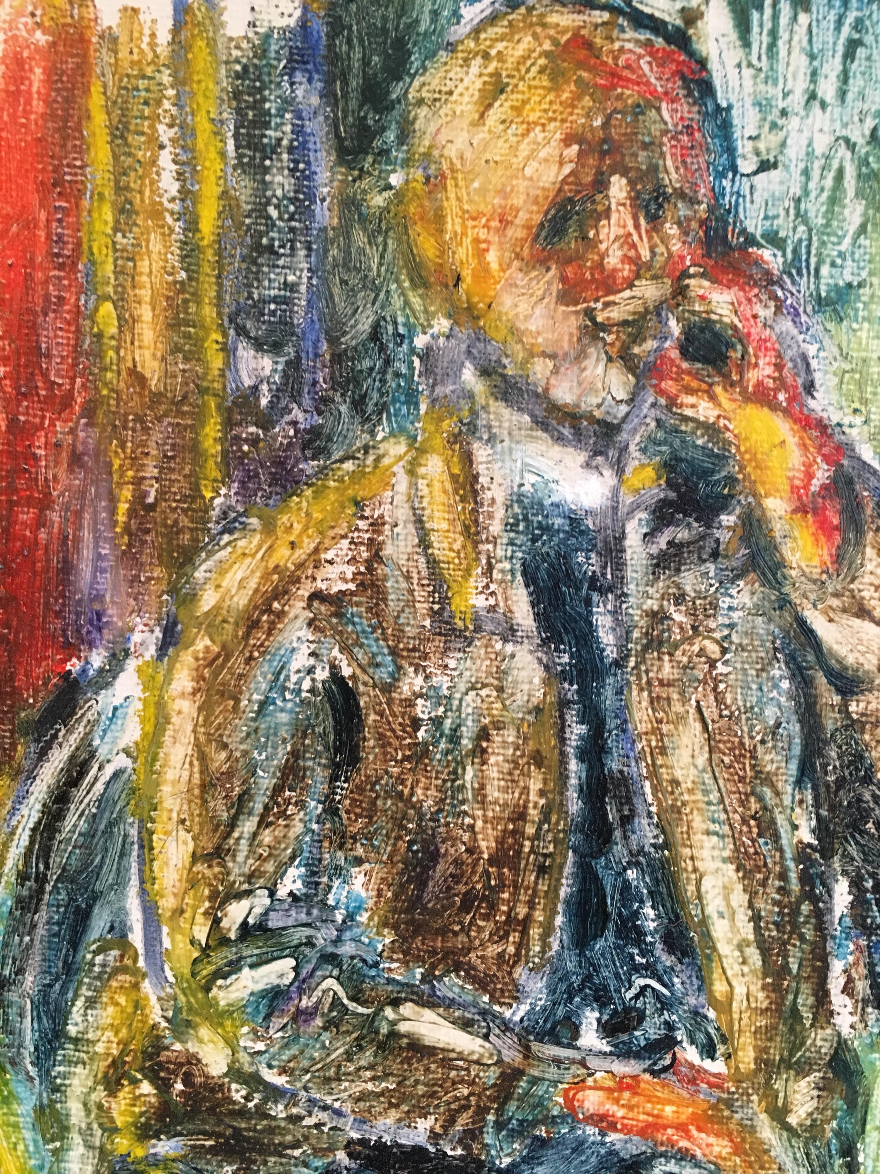 Gentleman on the Phone, Surrealist Impressionist Portrait, Signed - Brown Figurative Painting by Kate Orr