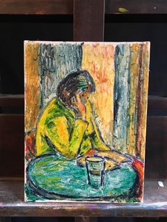 Lost in a Book, Surrealist Impressionist Oil Painting, Signed