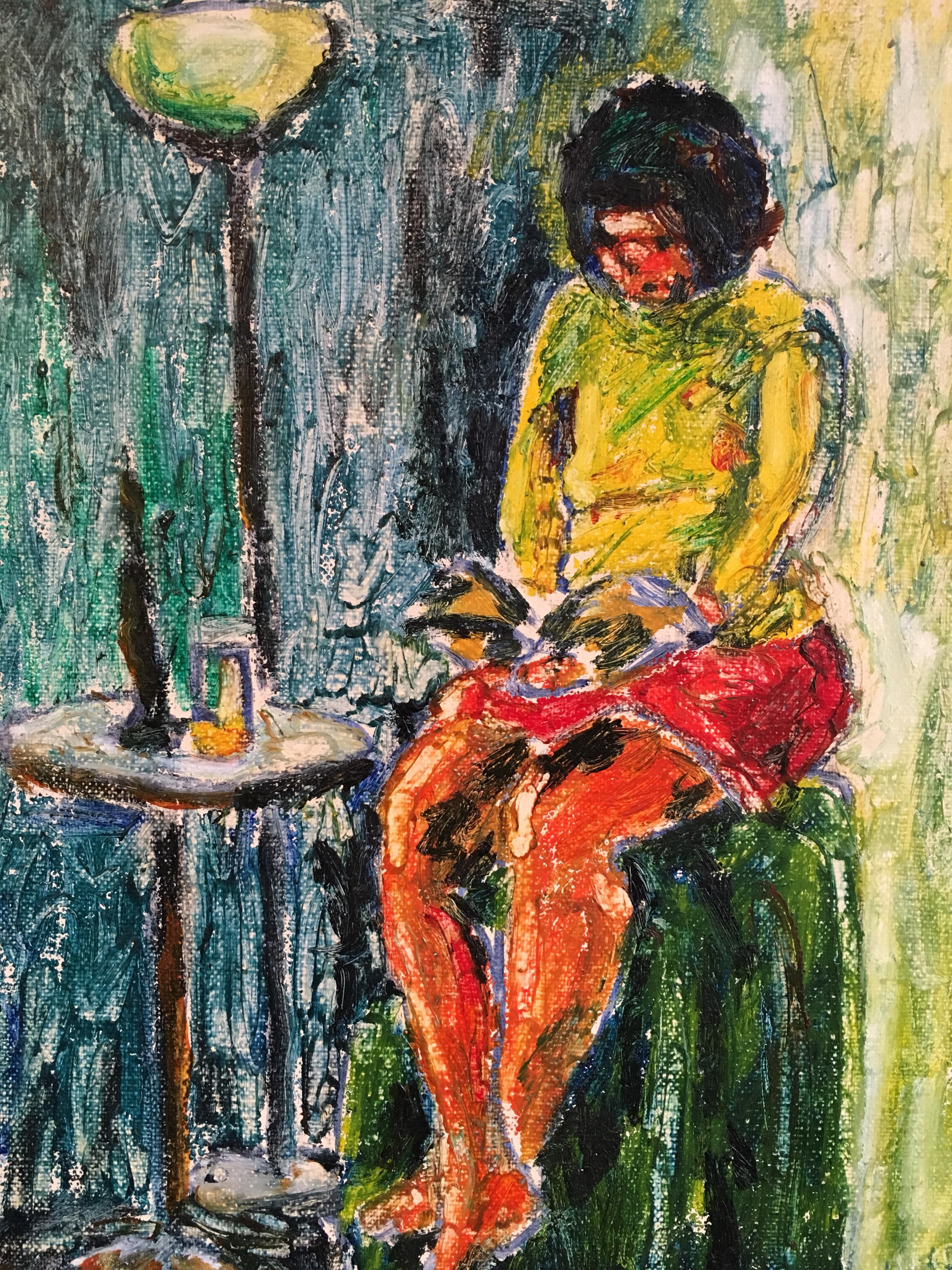 Modella che legge, pittura a olio impressionista surrealista, firmata - Painting Impressionismo di Kate Orr