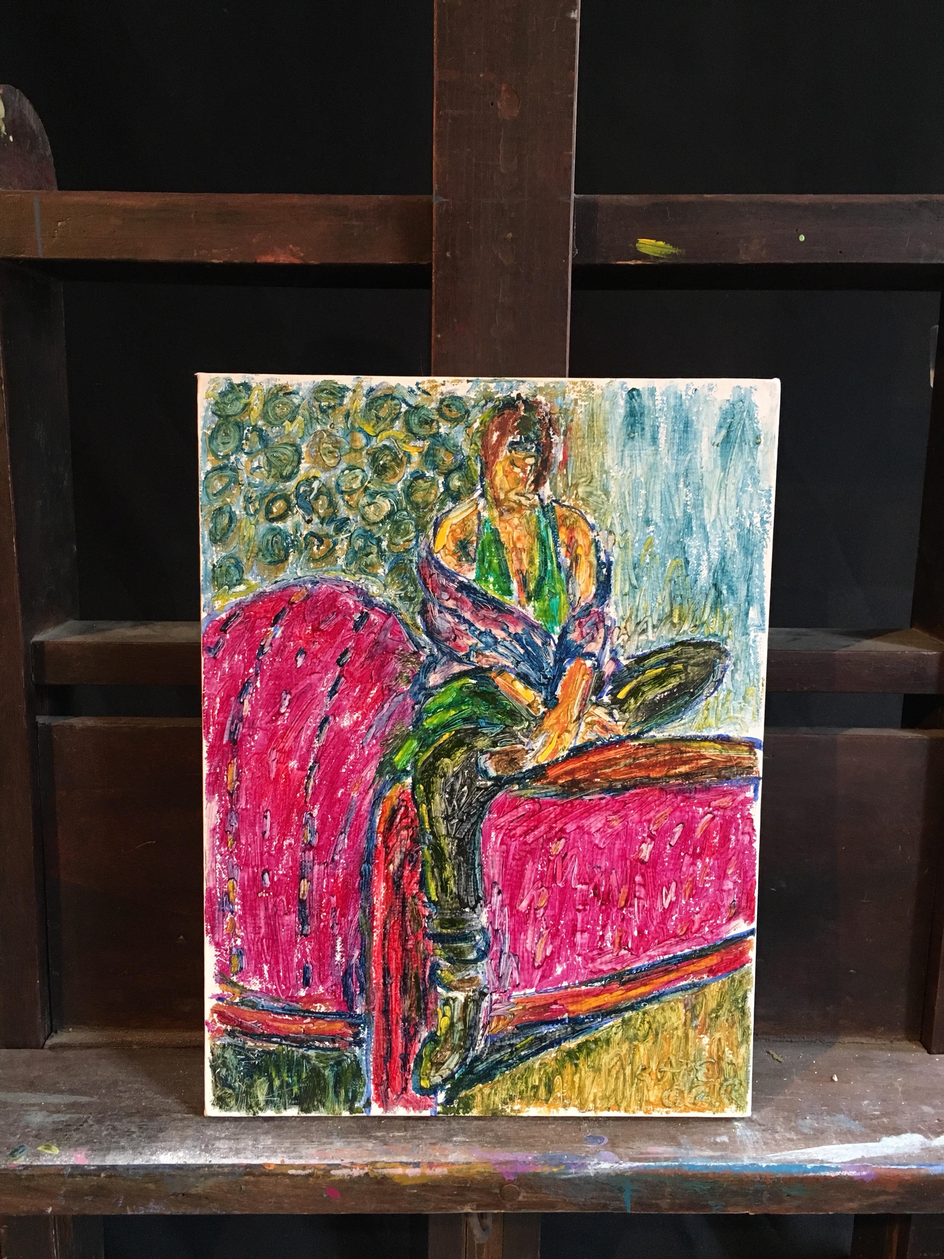 Donna seducente, dipinto a olio surrealista impressionista, firmato - Painting di Kate Orr