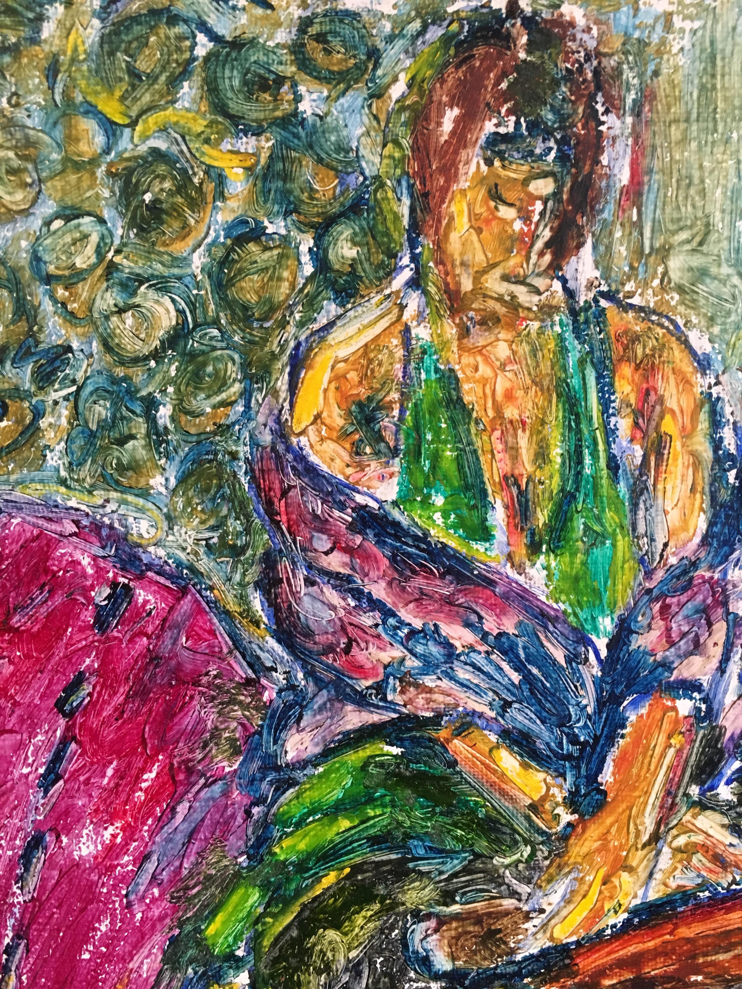 Donna seducente, dipinto a olio surrealista impressionista, firmato
Dell'artista britannica Kate Orr, fine del XX secolo.
Iscrizione dell'artista sulla vernice nell'angolo in basso a destra
Firmato dall'artista sul retro
Pittura a olio su tela,