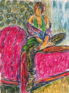 Seductive Woman, Surrealist Impressionist Oil Painting, Signed