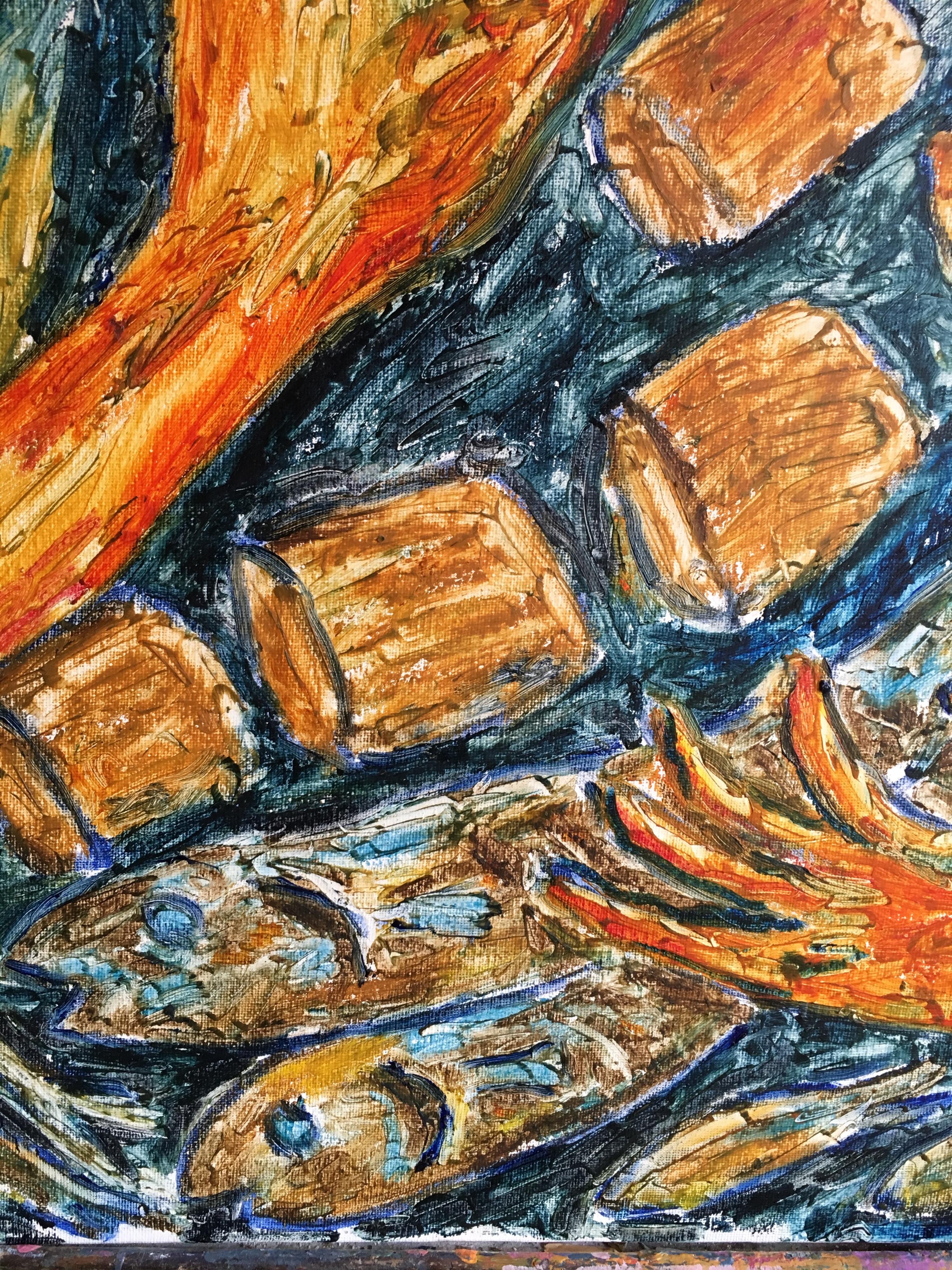 Onde di pesci n. 2, pittura a olio astratta surrealista, firmata in vendita 1