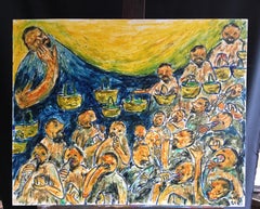 Waves of Fish No.3, Surrealist Abstract Oil Painting, Signed