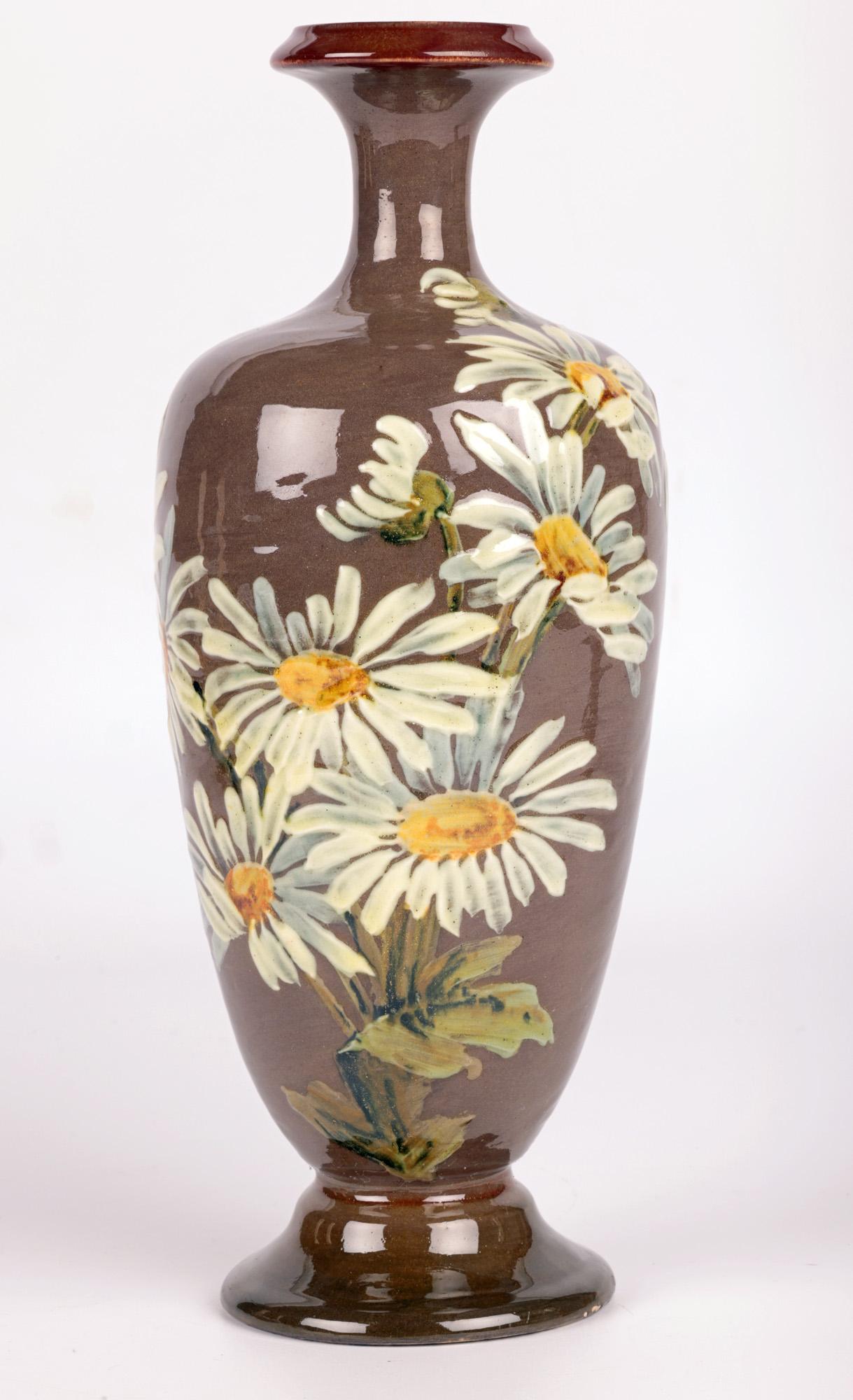 Kate Rogers Doulton Lambeth Pair Impasto Daisy Painted Vases For Sale 4