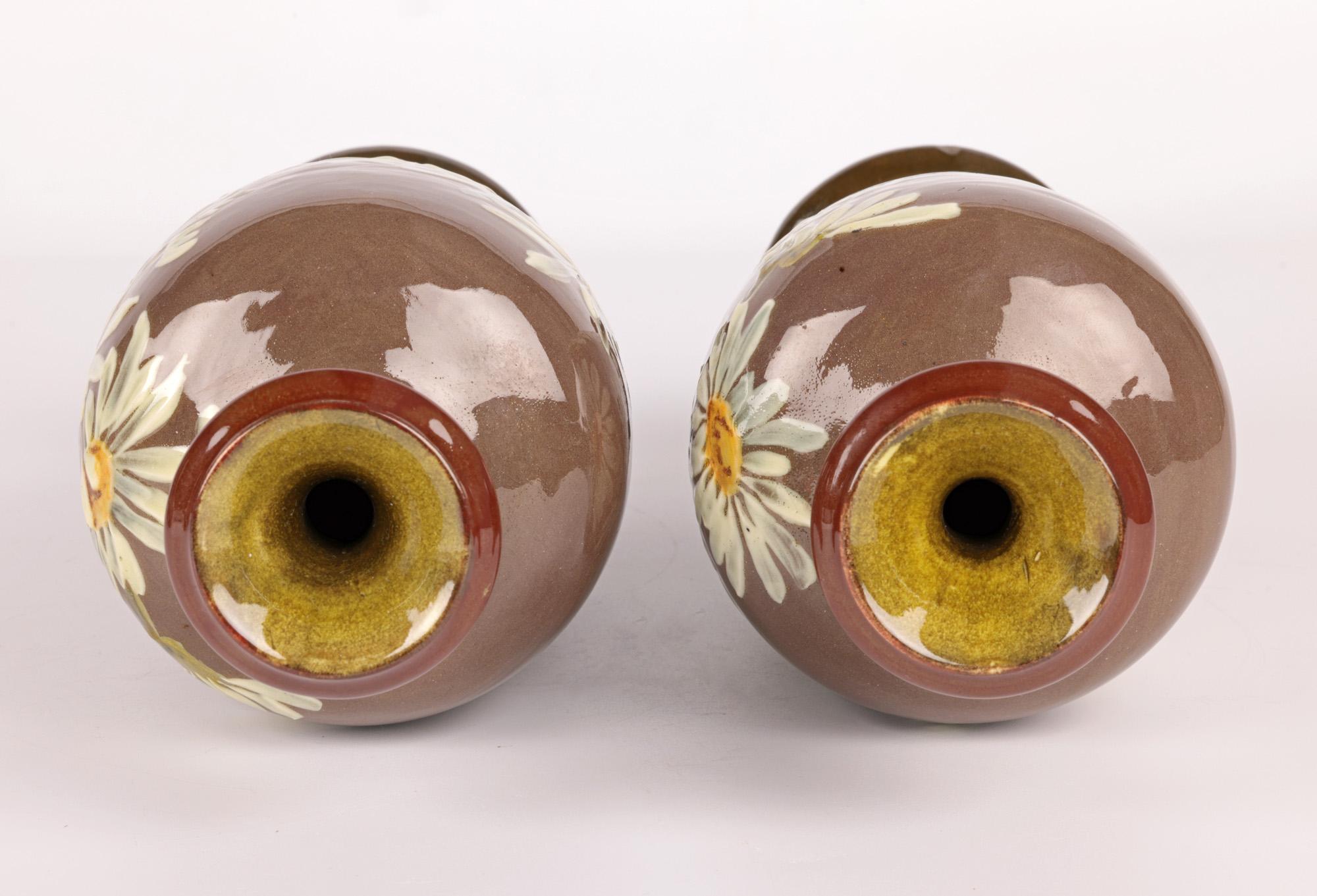 Kate Rogers Doulton Lambeth Pair Impasto Daisy Painted Vases For Sale 5
