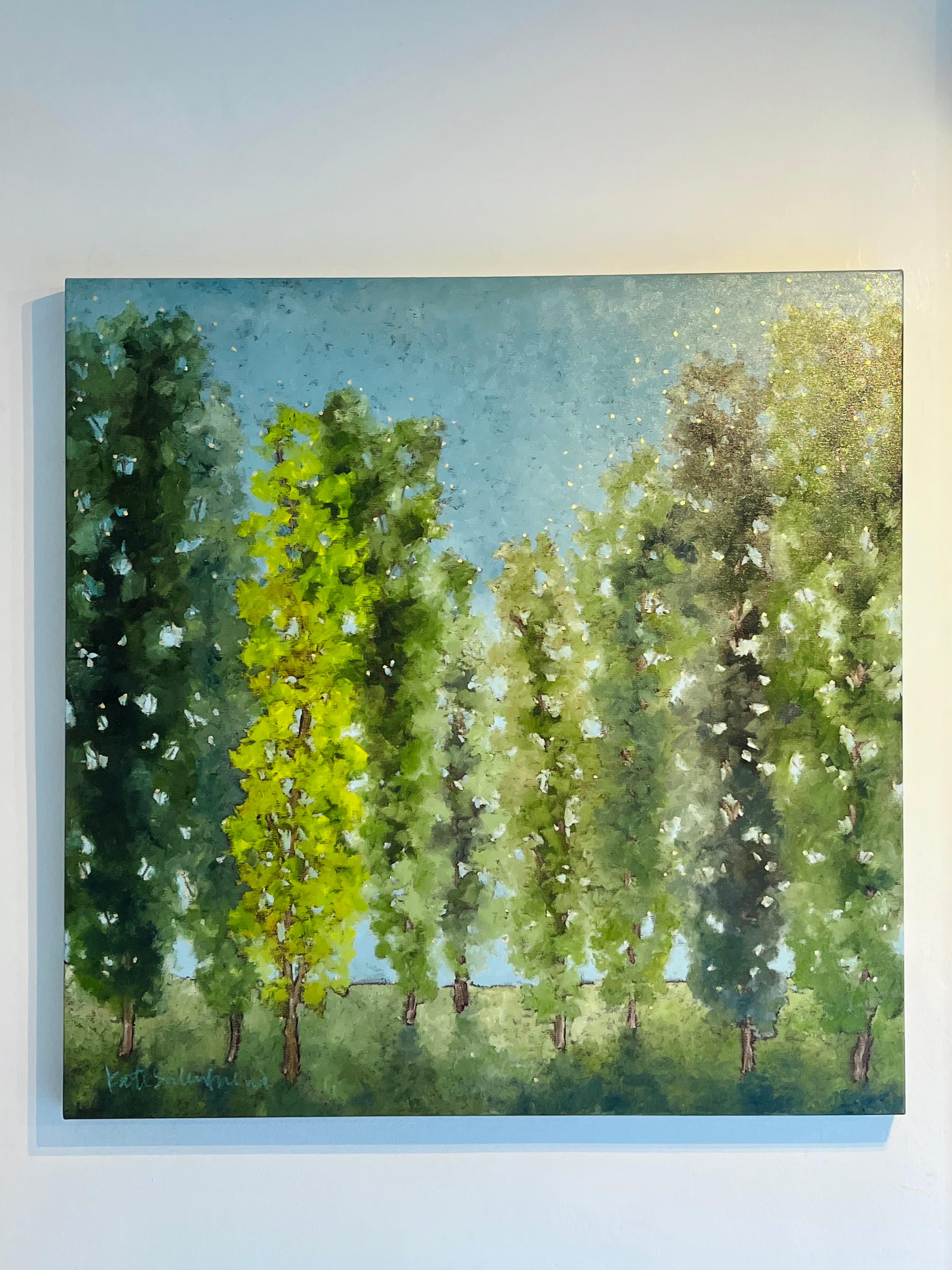 Dreams-original modern abstract trees landscape oil paintings-contemporary Art - Painting by Kate Salenfriend