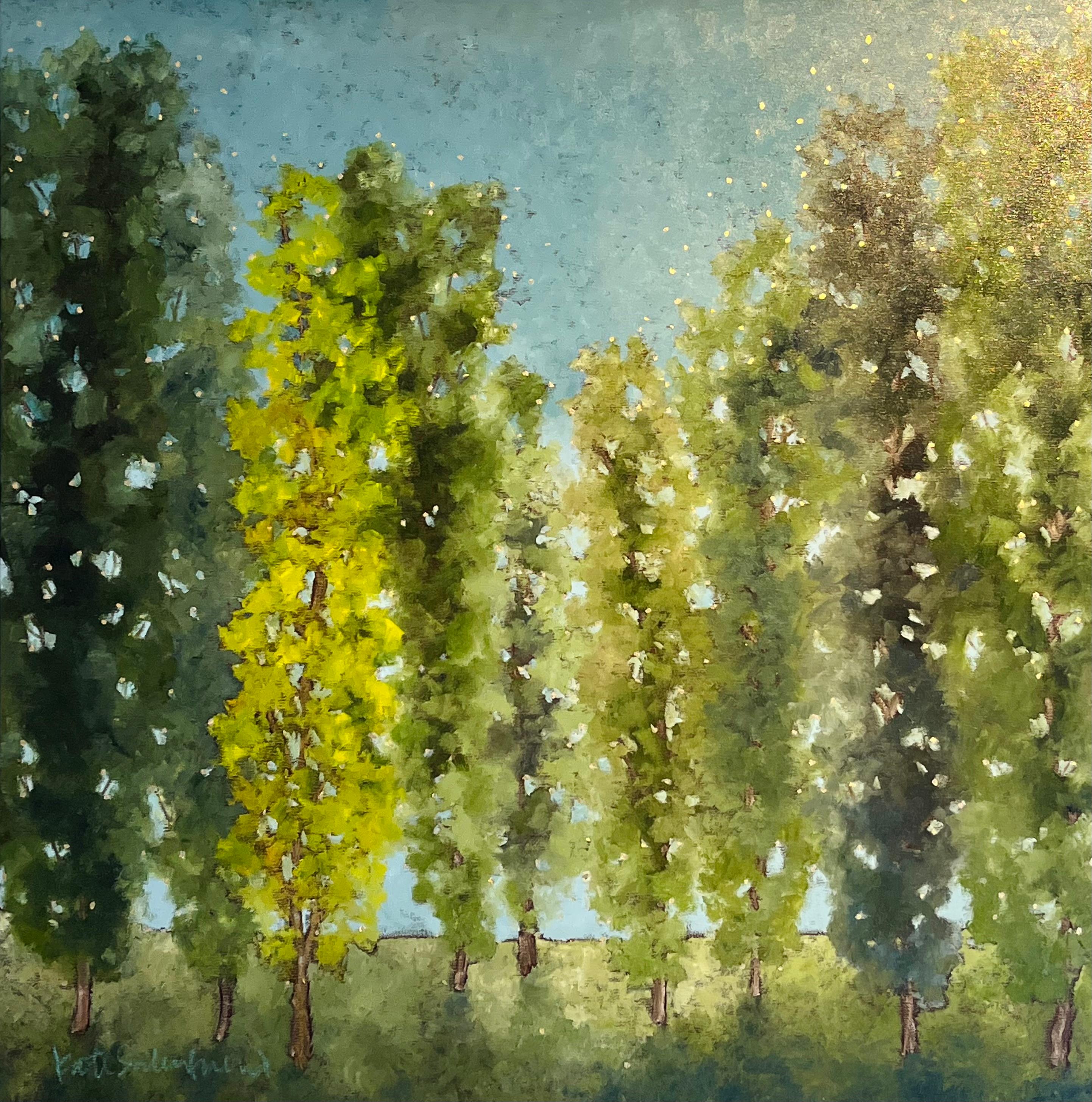 Dreams-original modern abstract trees landscape oil paintings-contemporary Art - Realist Painting by Kate Salenfriend