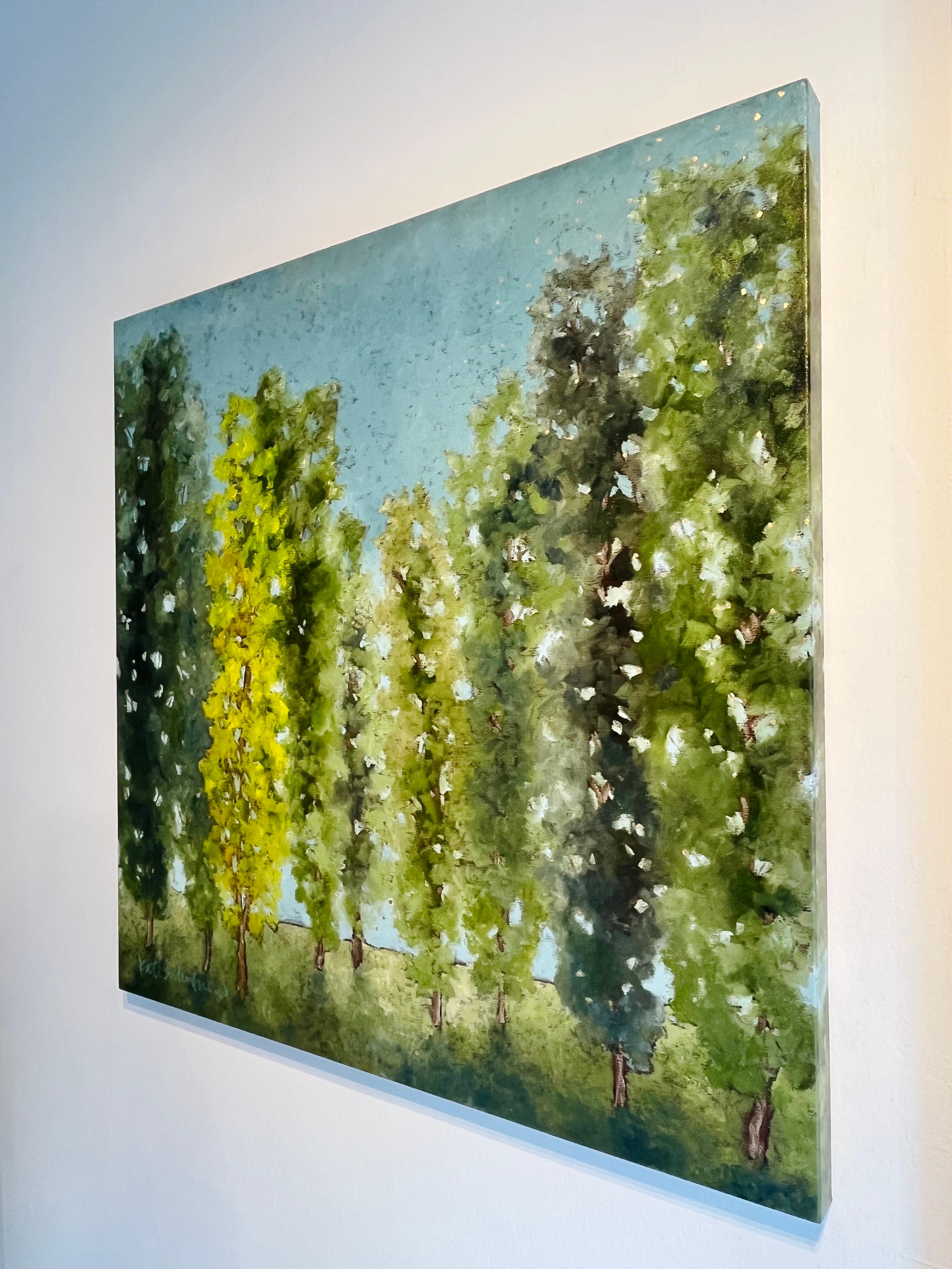 Träume-originale moderne abstrakte Bäume Landschaft Ölgemälde-zeitgenössische Kunst (Braun), Landscape Painting, von Kate Salenfriend