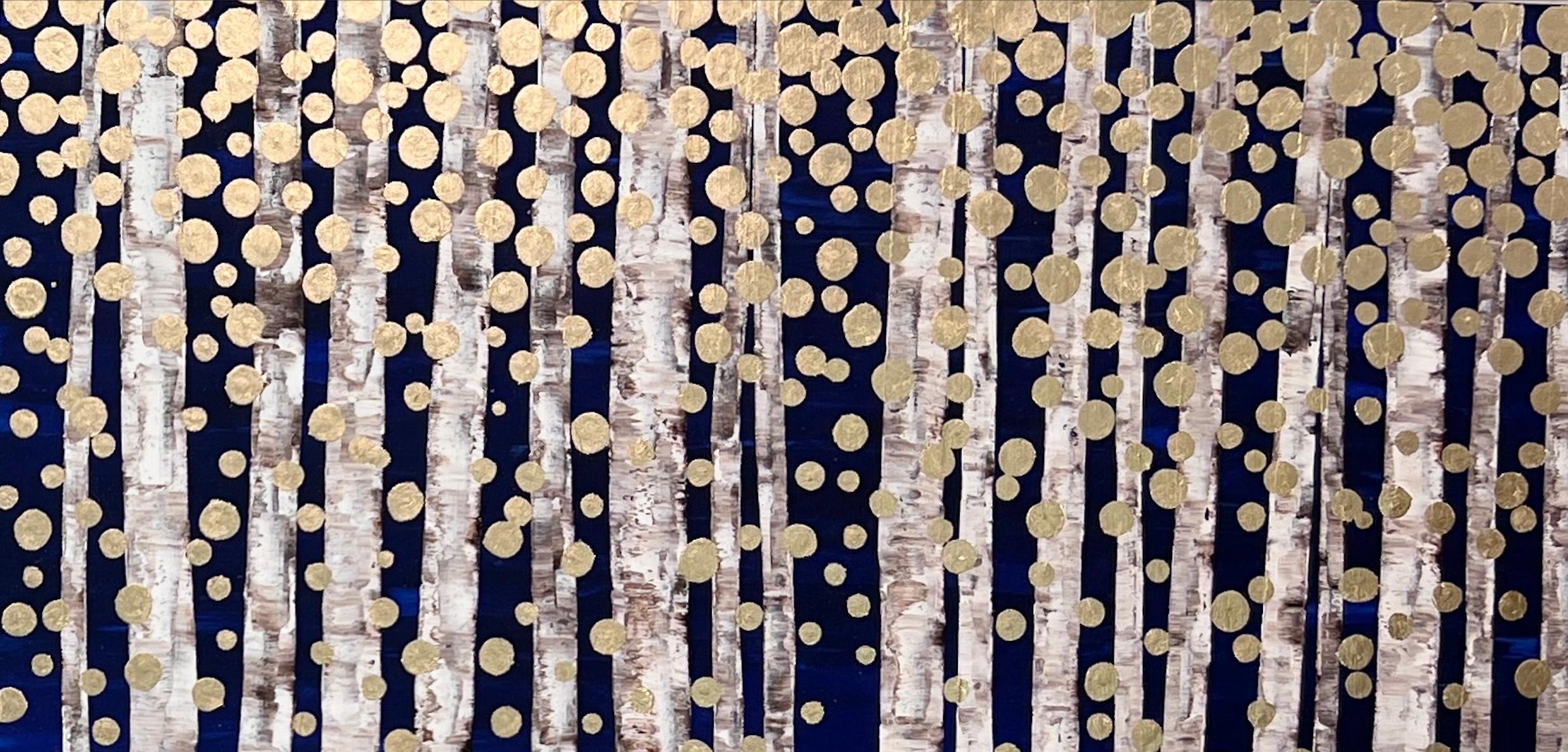 Night Sky 4926 - Gold Landscape Painting by Kate Salenfriend