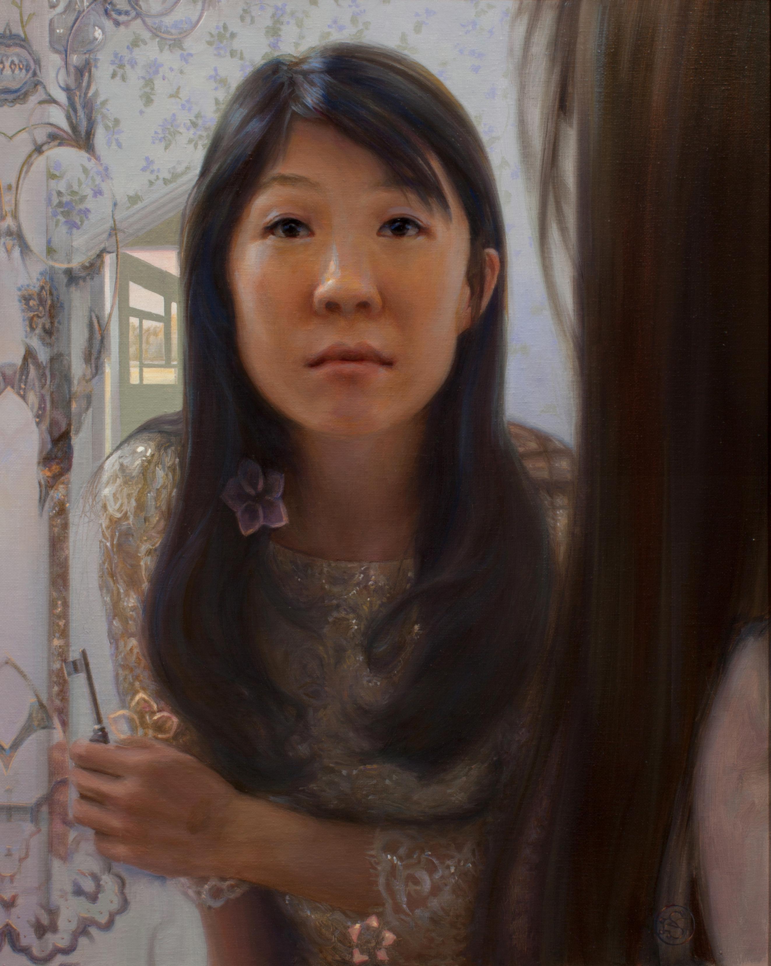Kate Sammons Portrait Painting - Self Portrait in Mirror