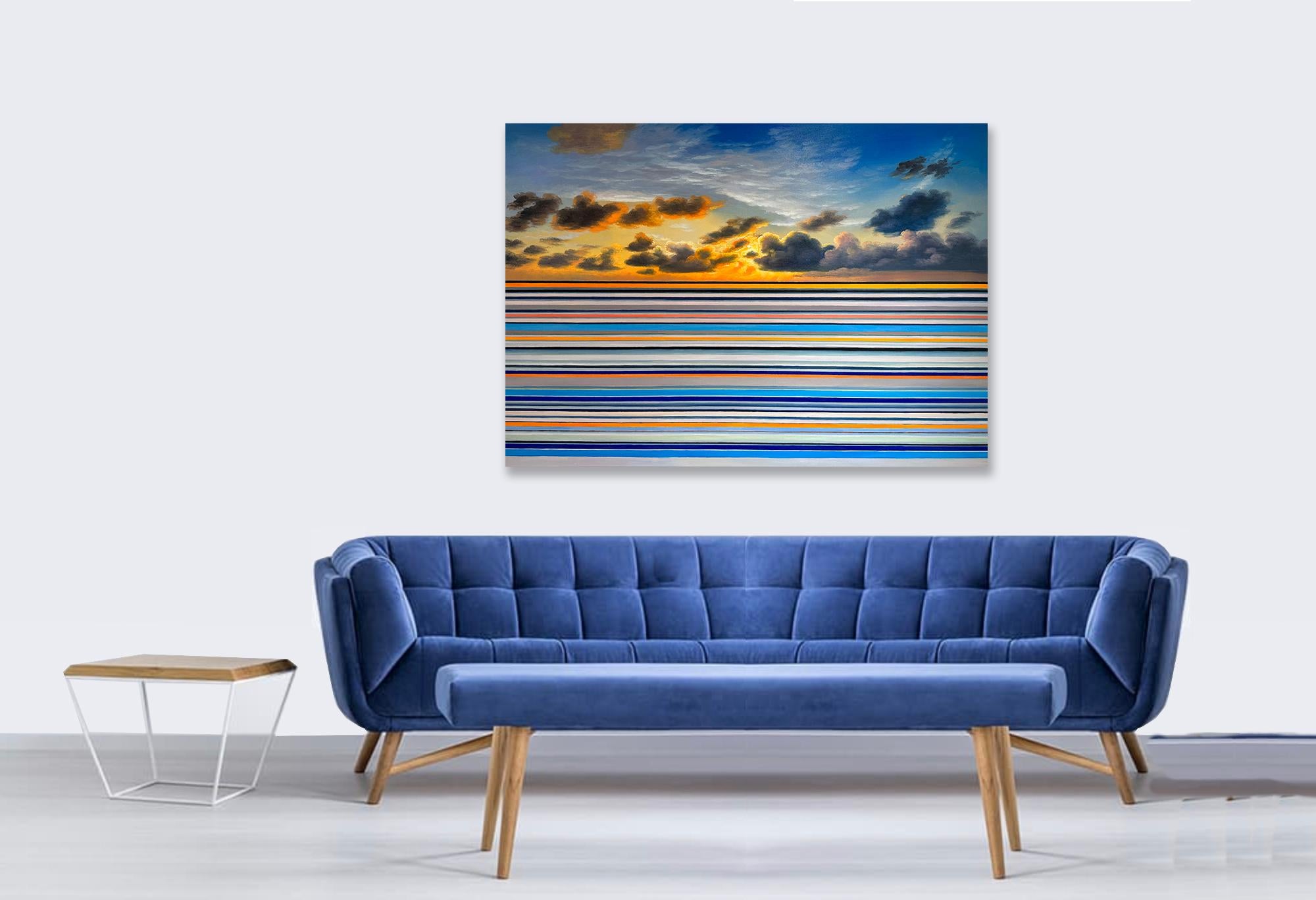A Break in the Clouds by Kate Seaborne seascape striped oil painting For Sale 2