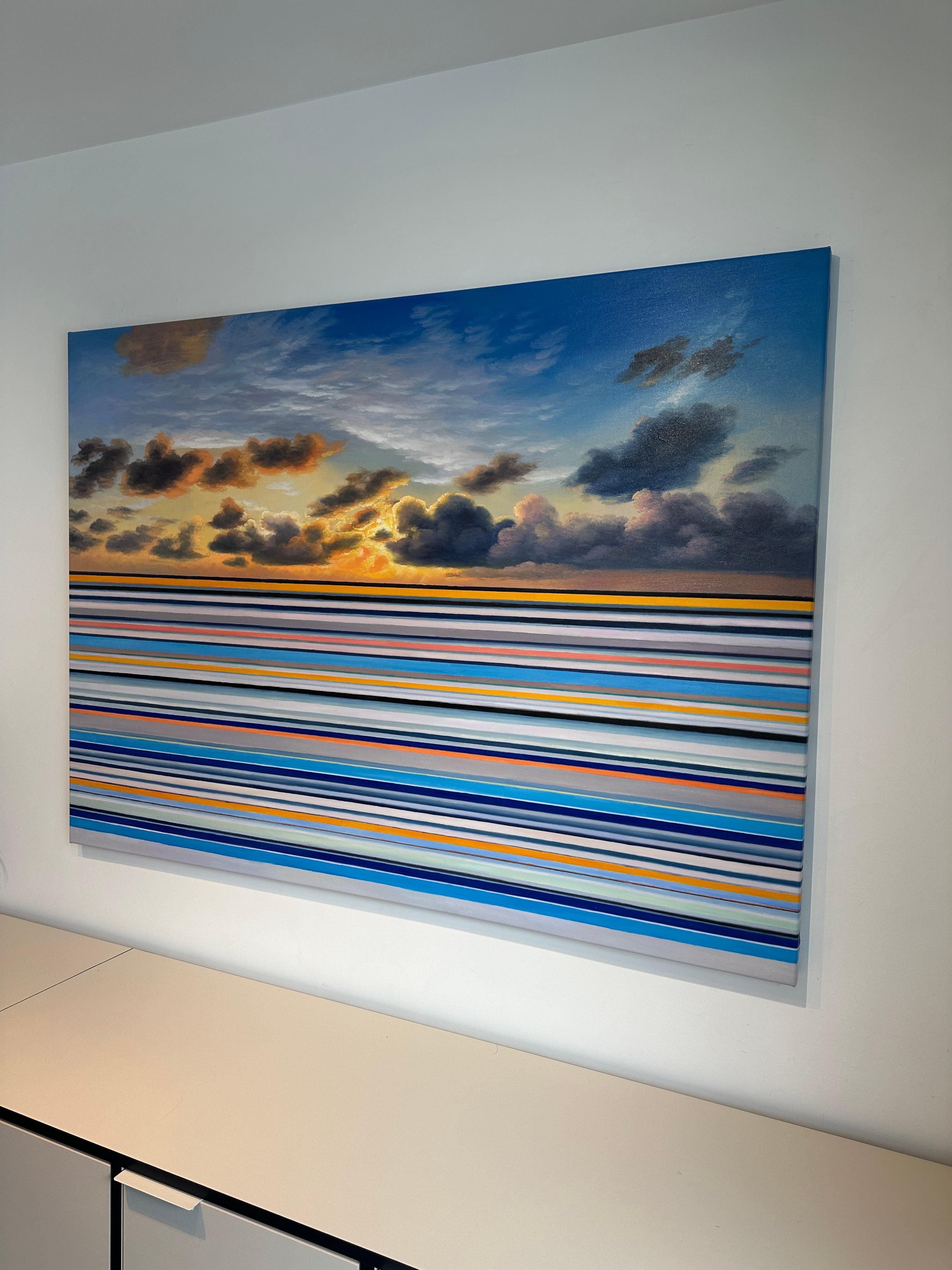 Une brèche dans les nuages par Kate Seaborne paysage marin peinture à l'huile rayée en vente 3