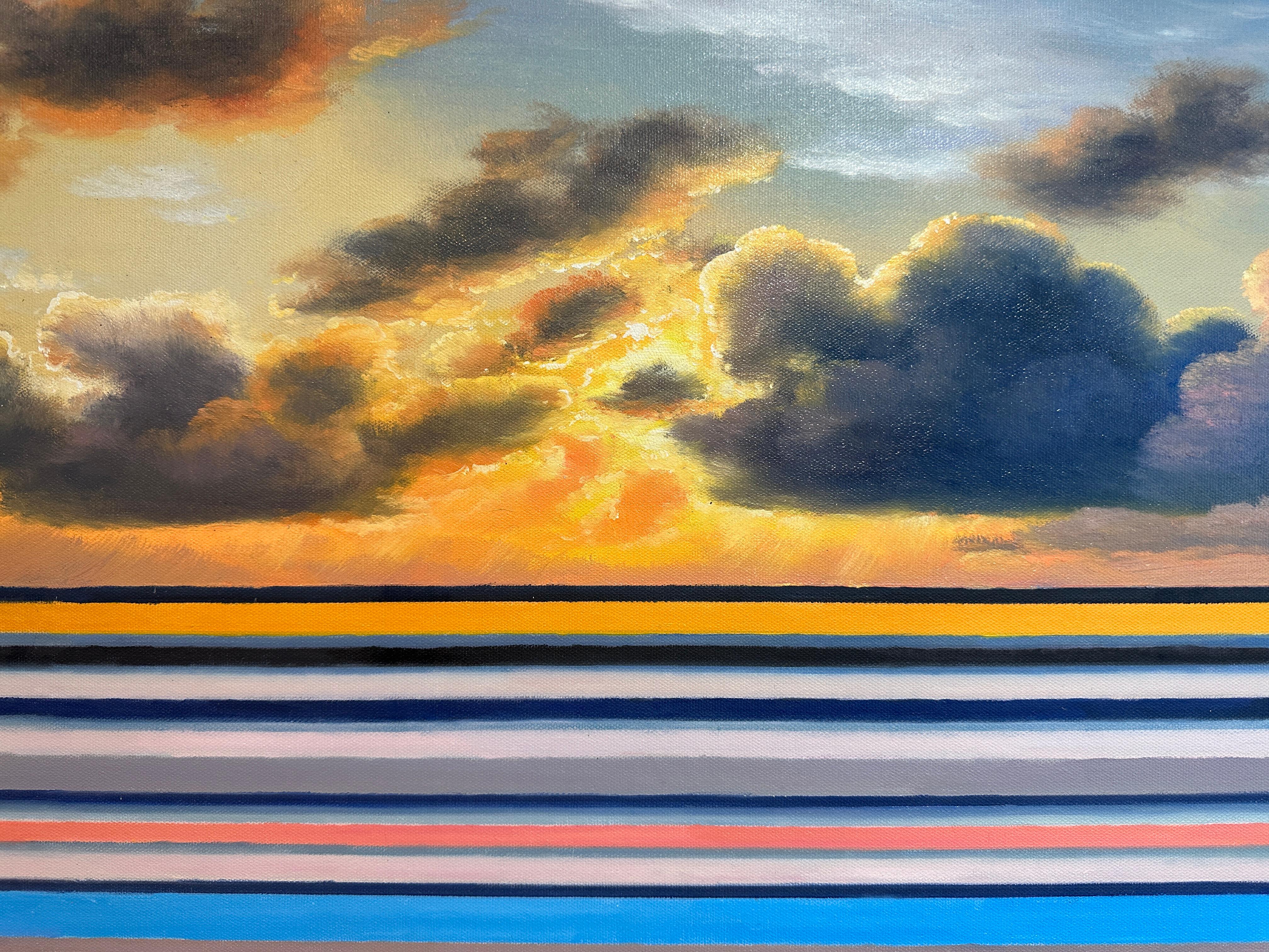 Une brèche dans les nuages par Kate Seaborne paysage marin peinture à l'huile rayée en vente 5