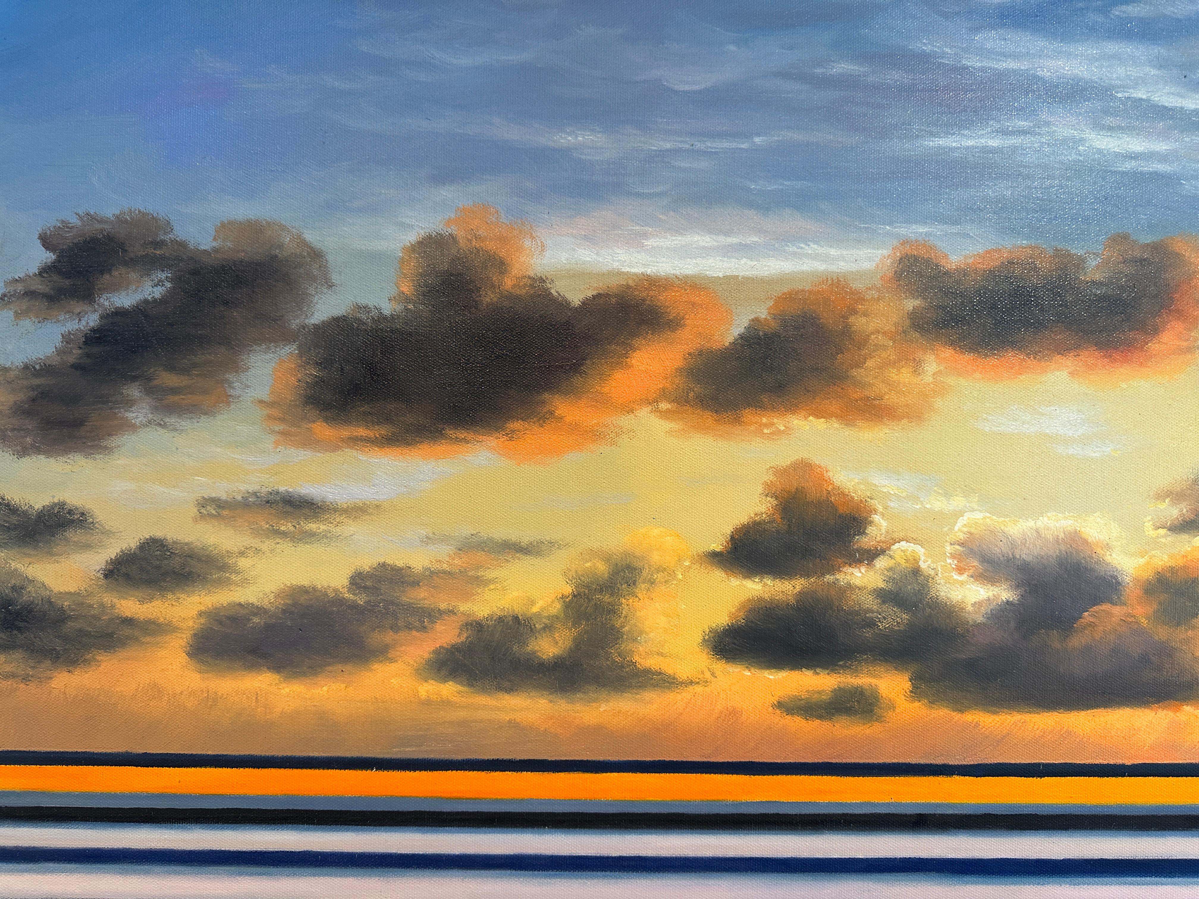 Une brèche dans les nuages par Kate Seaborne paysage marin peinture à l'huile rayée en vente 6