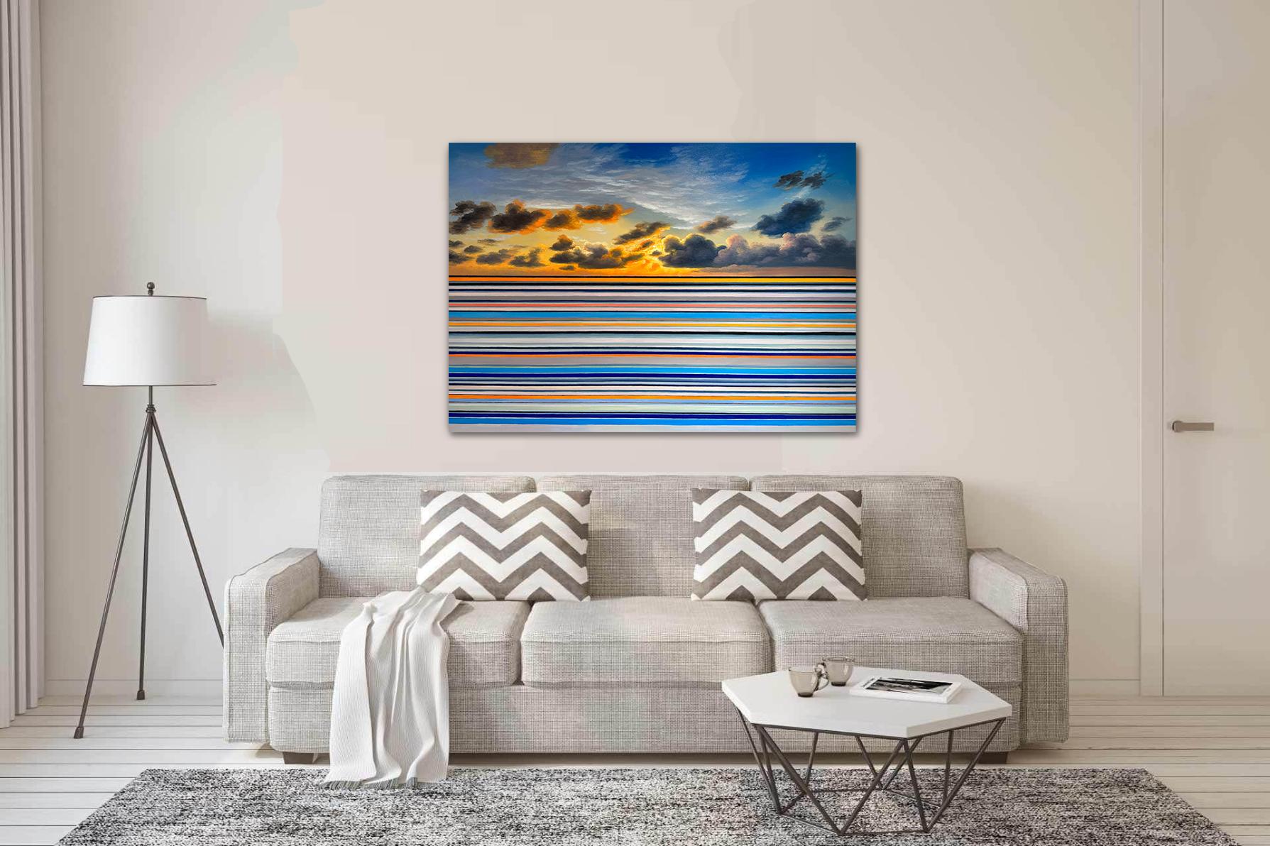 Une brèche dans les nuages par Kate Seaborne paysage marin peinture à l'huile rayée en vente 7
