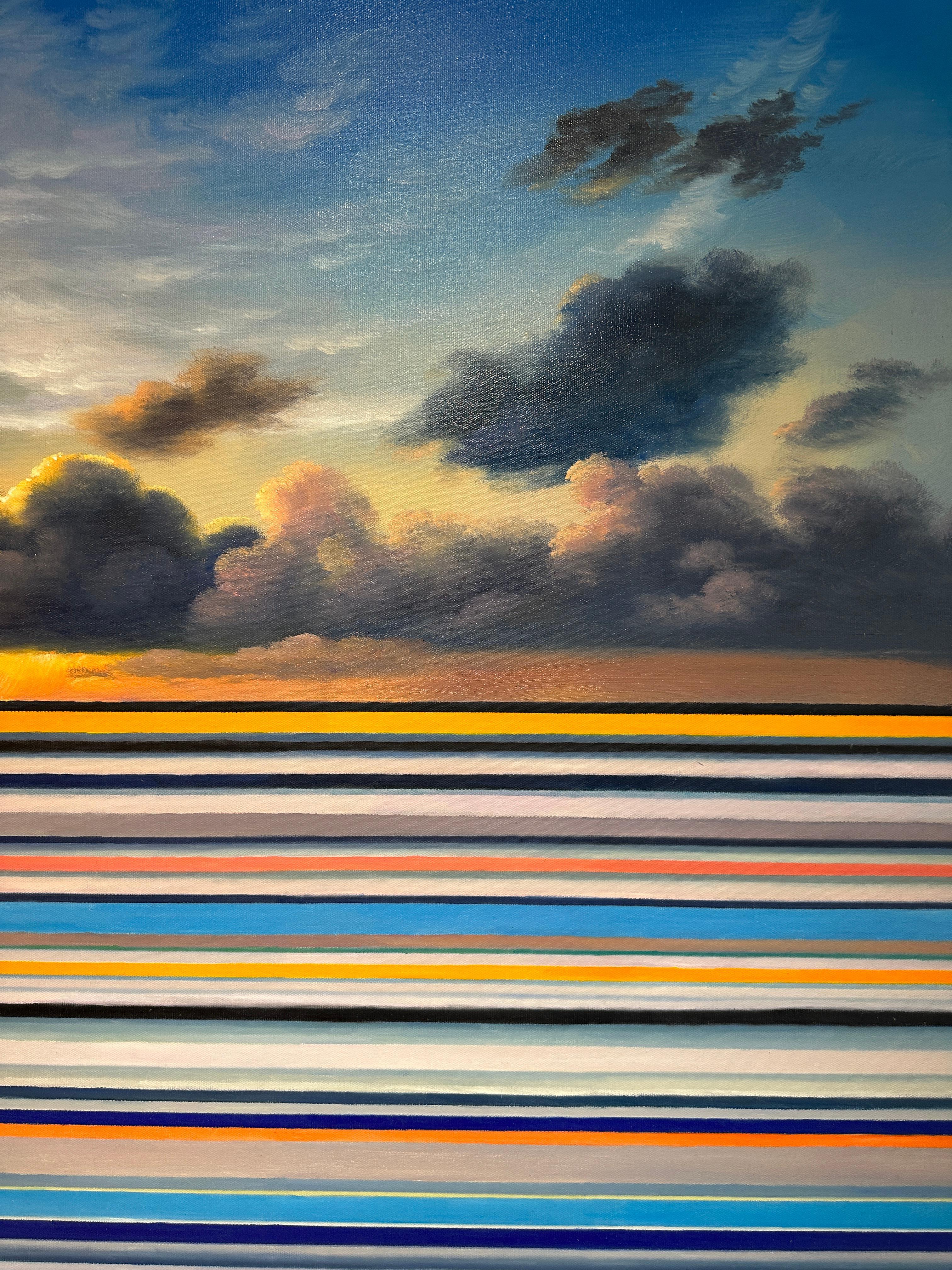 Une brèche dans les nuages par Kate Seaborne paysage marin peinture à l'huile rayée en vente 8