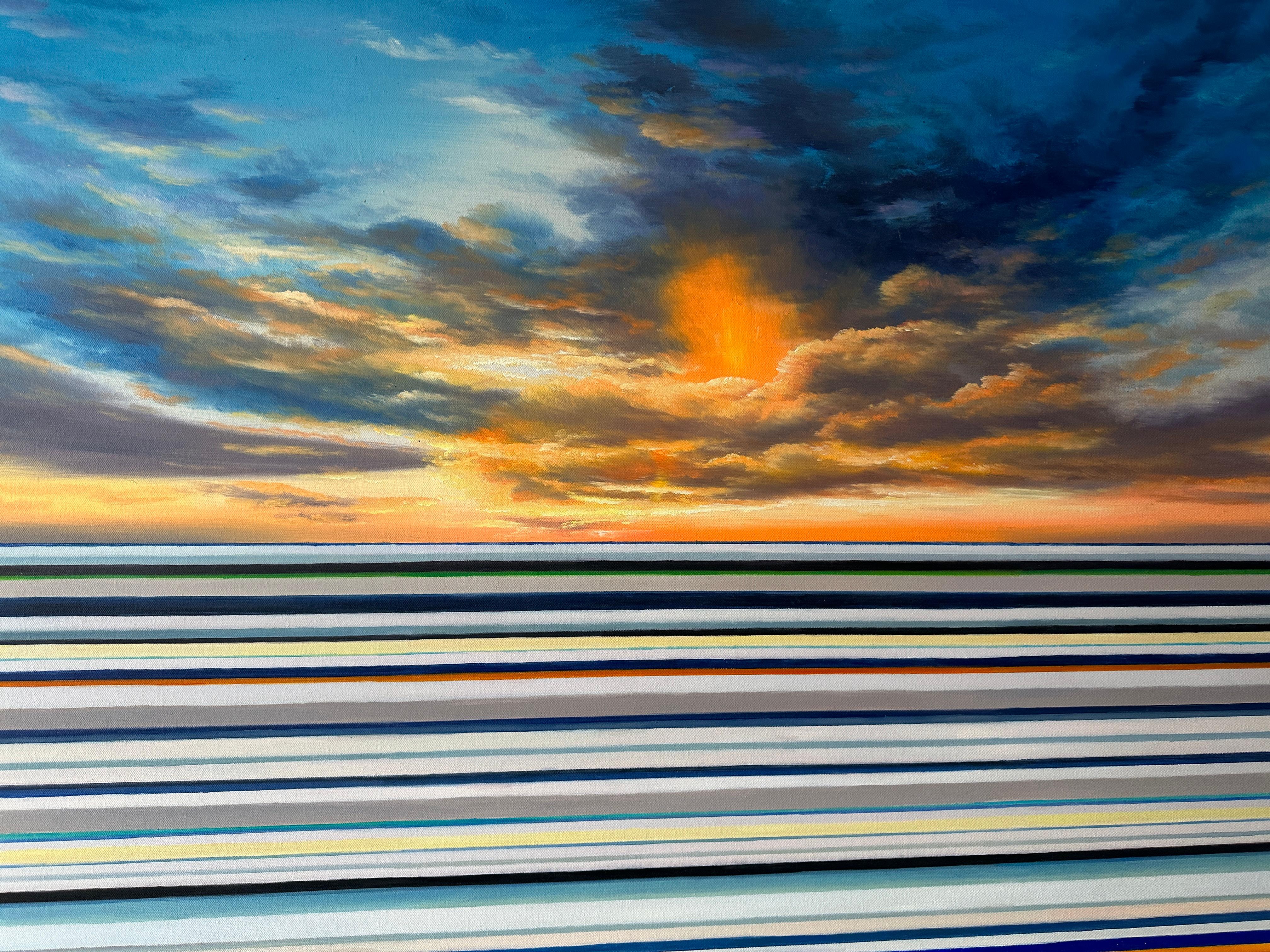 A Dance of Light by Kate Seaborne seascape striped oil painting For Sale 10