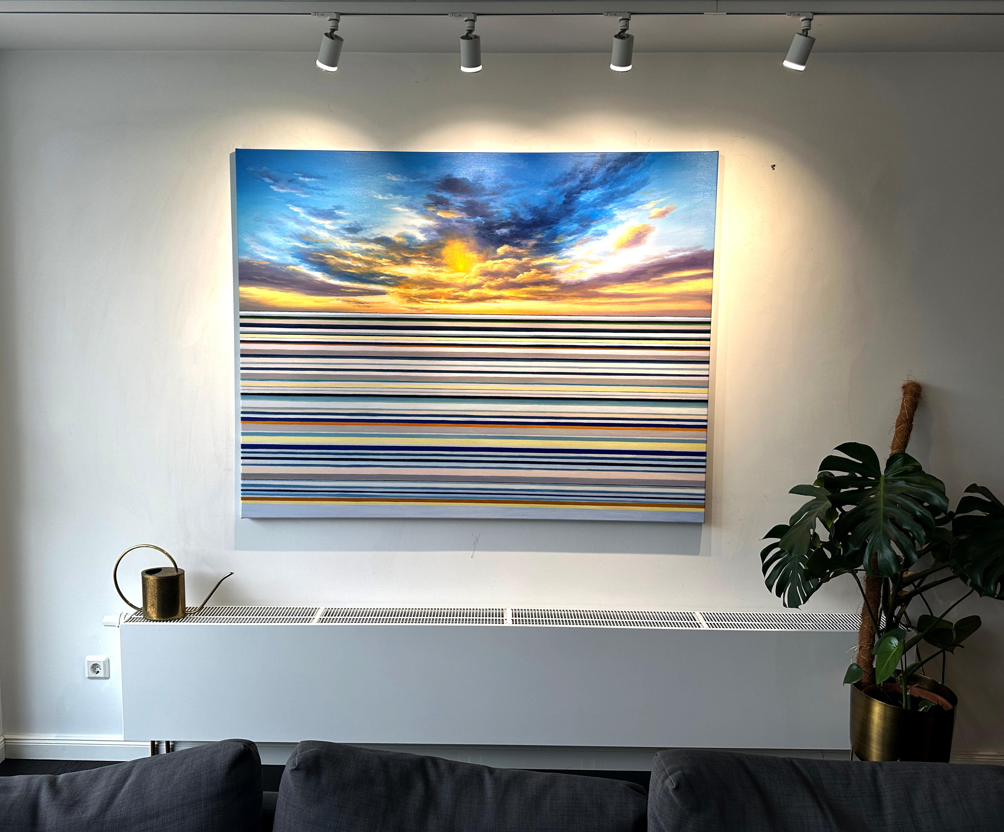 A Dance of Light by Kate Seaborne seascape striped oil painting For Sale 3