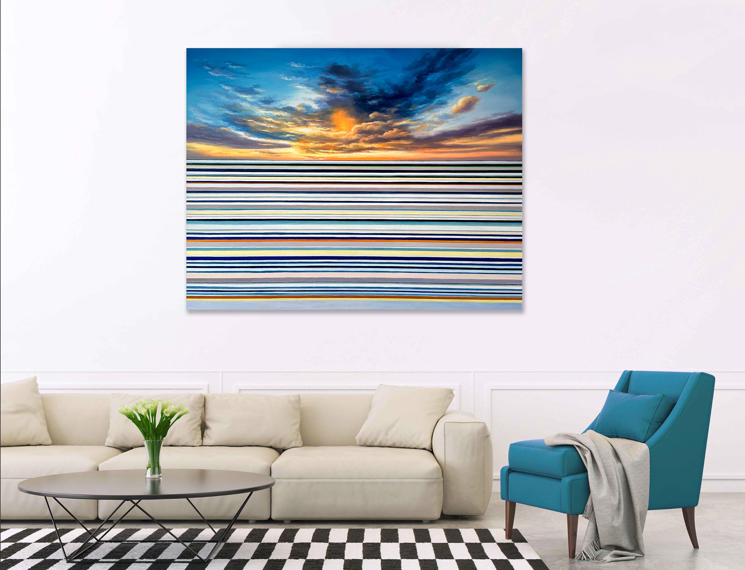 A Dance of Light by Kate Seaborne seascape striped oil painting For Sale 4