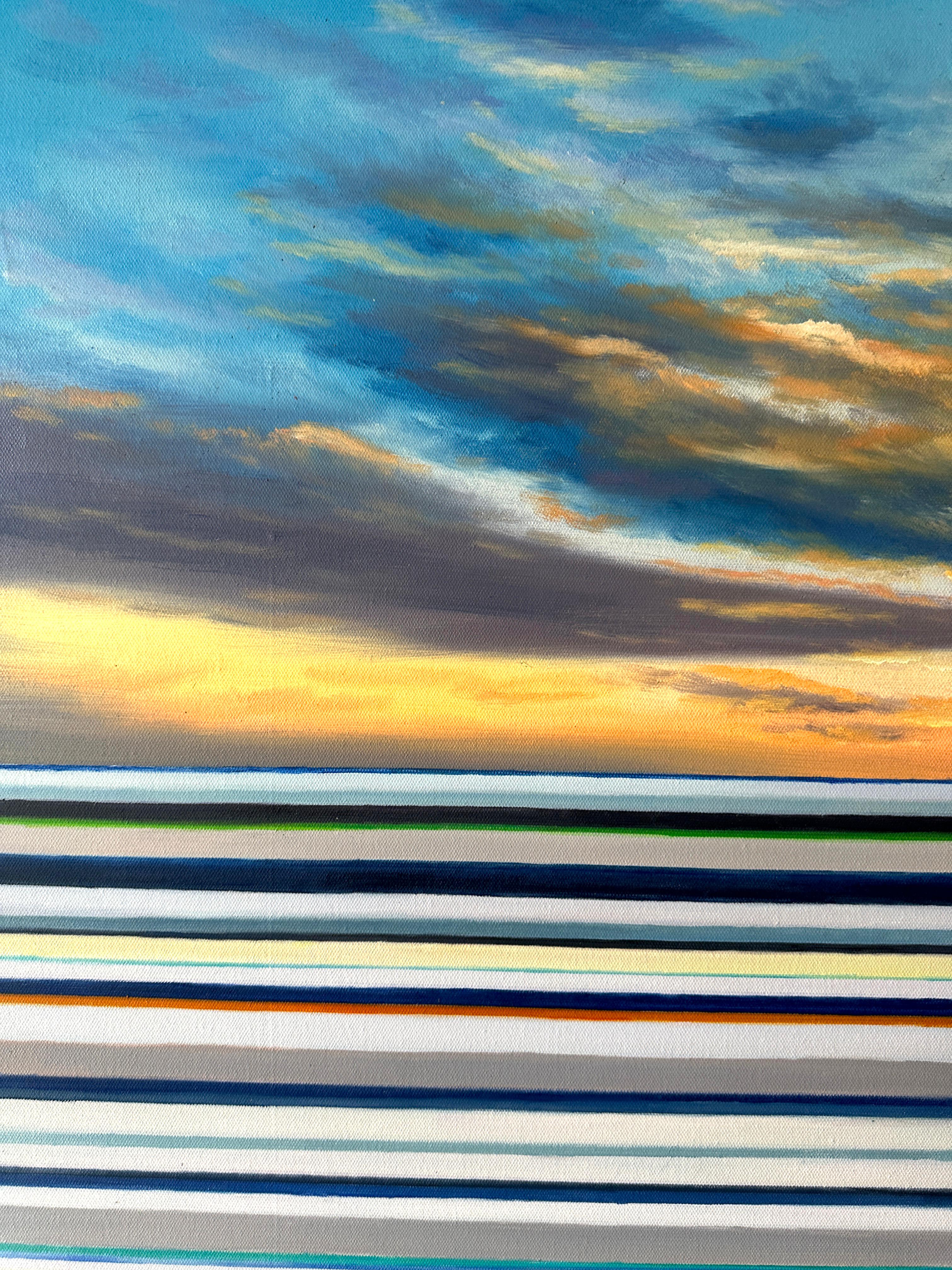 A Dance of Light by Kate Seaborne seascape striped oil painting For Sale 7