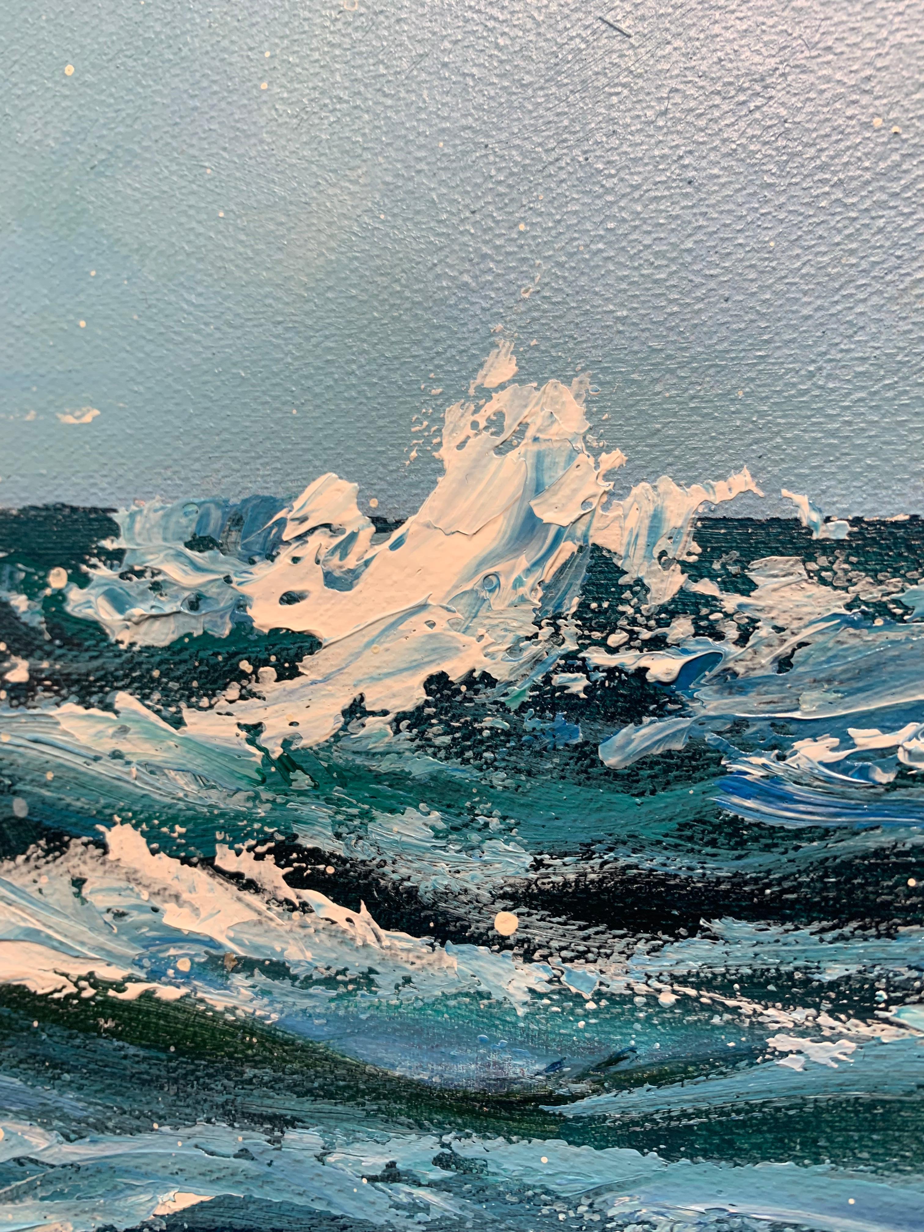 Crashing Waves by Kate Seaborne - contemporary oil seascape painting Blue Ocean For Sale 8