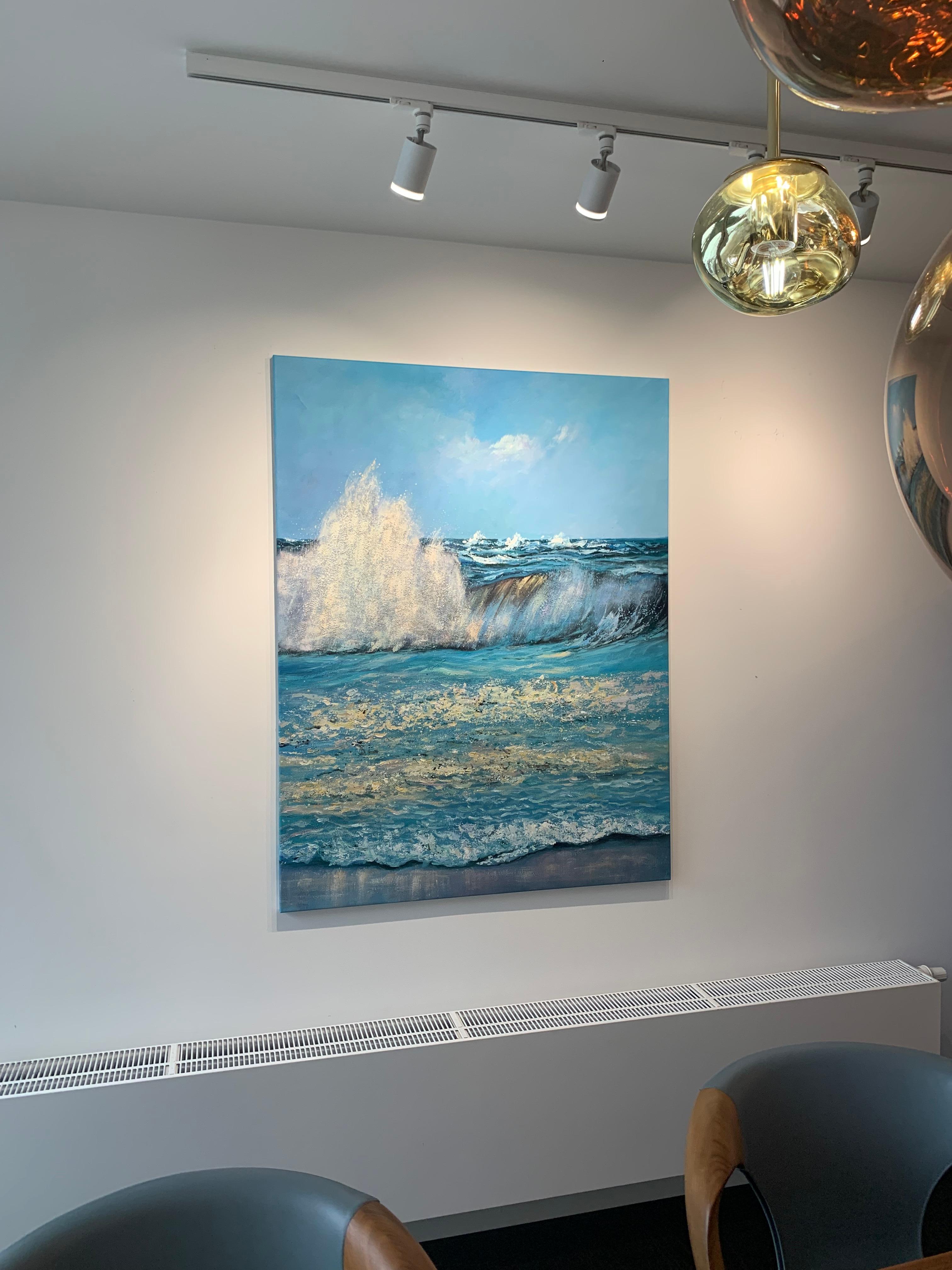 Crashing Waves by Kate Seaborne - contemporary oil seascape painting Blue Ocean For Sale 9