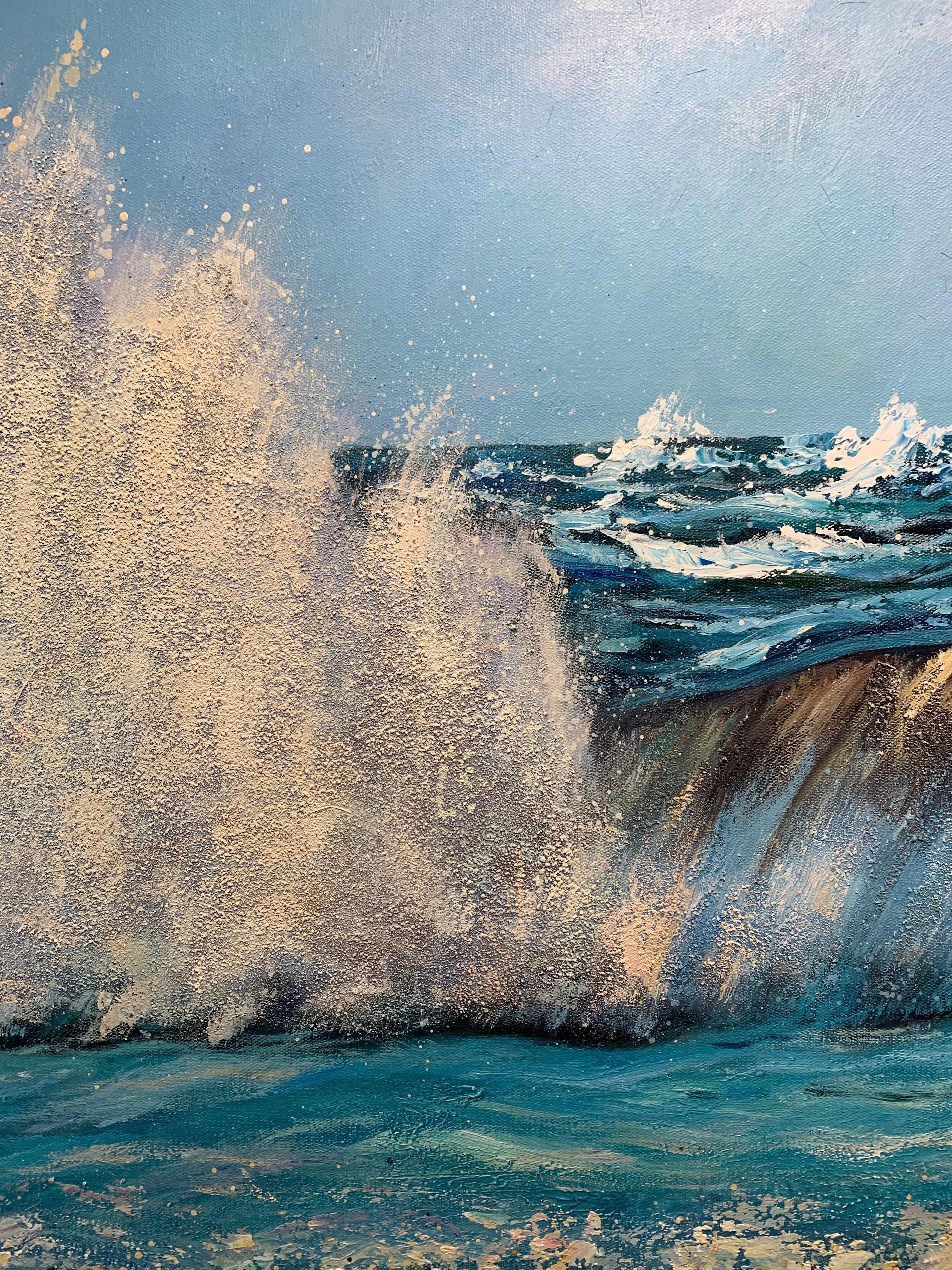 Crashing Waves by Kate Seaborne - contemporary oil seascape painting Blue Ocean For Sale 1