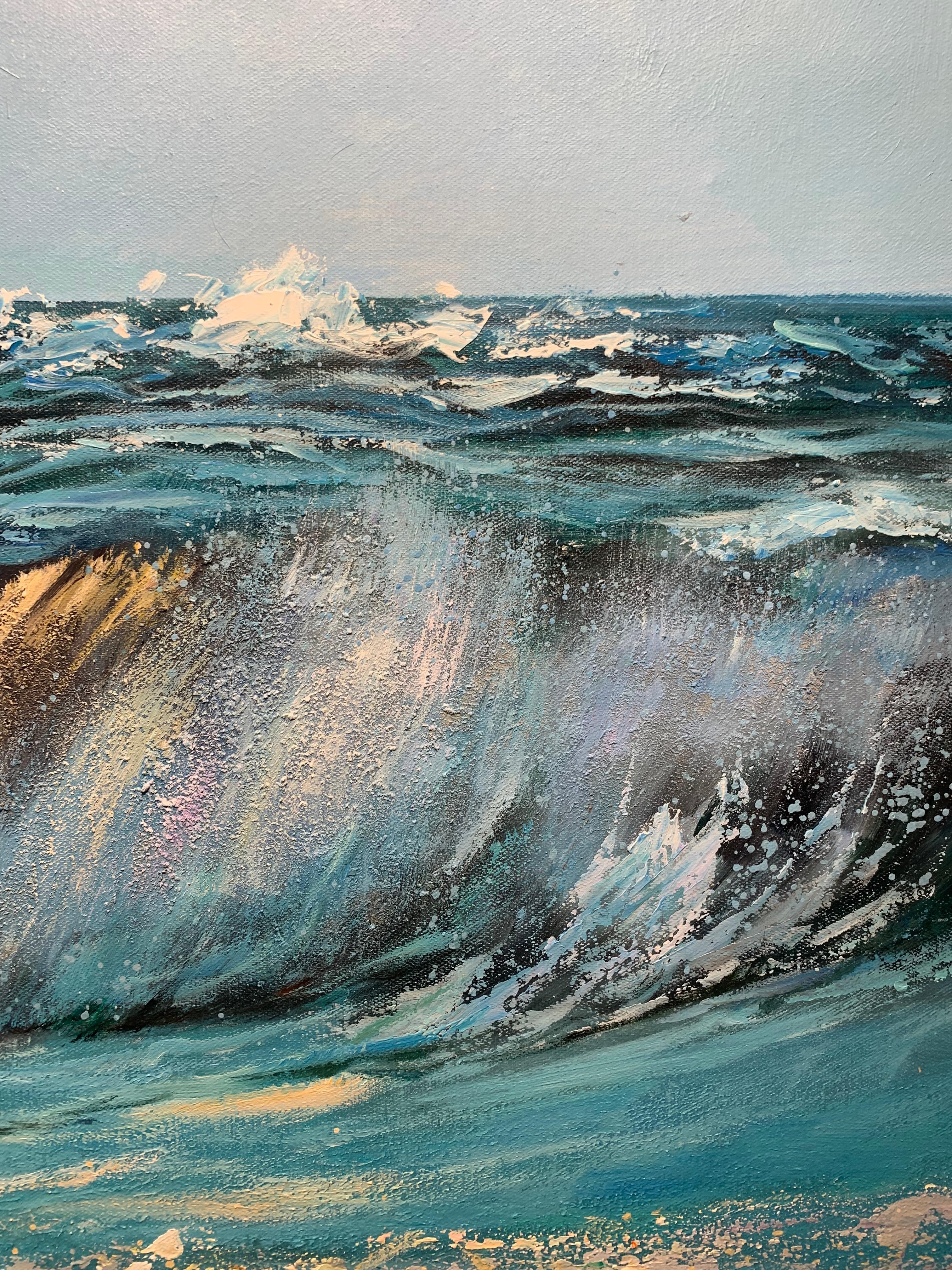 Crashing Waves by Kate Seaborne - contemporary oil seascape painting Blue Ocean For Sale 2