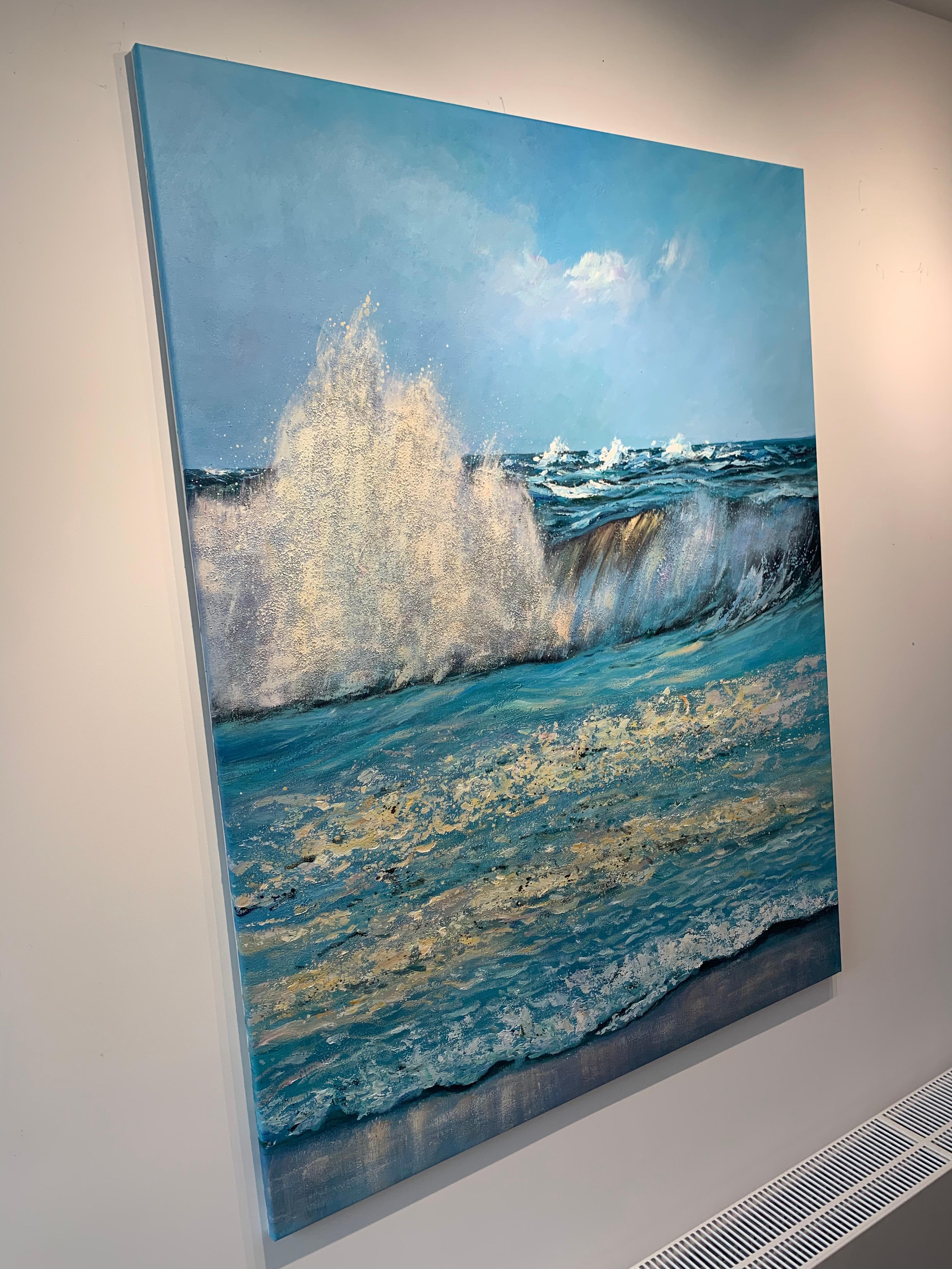 Crashing Waves by Kate Seaborne - contemporary oil seascape painting Blue Ocean For Sale 3