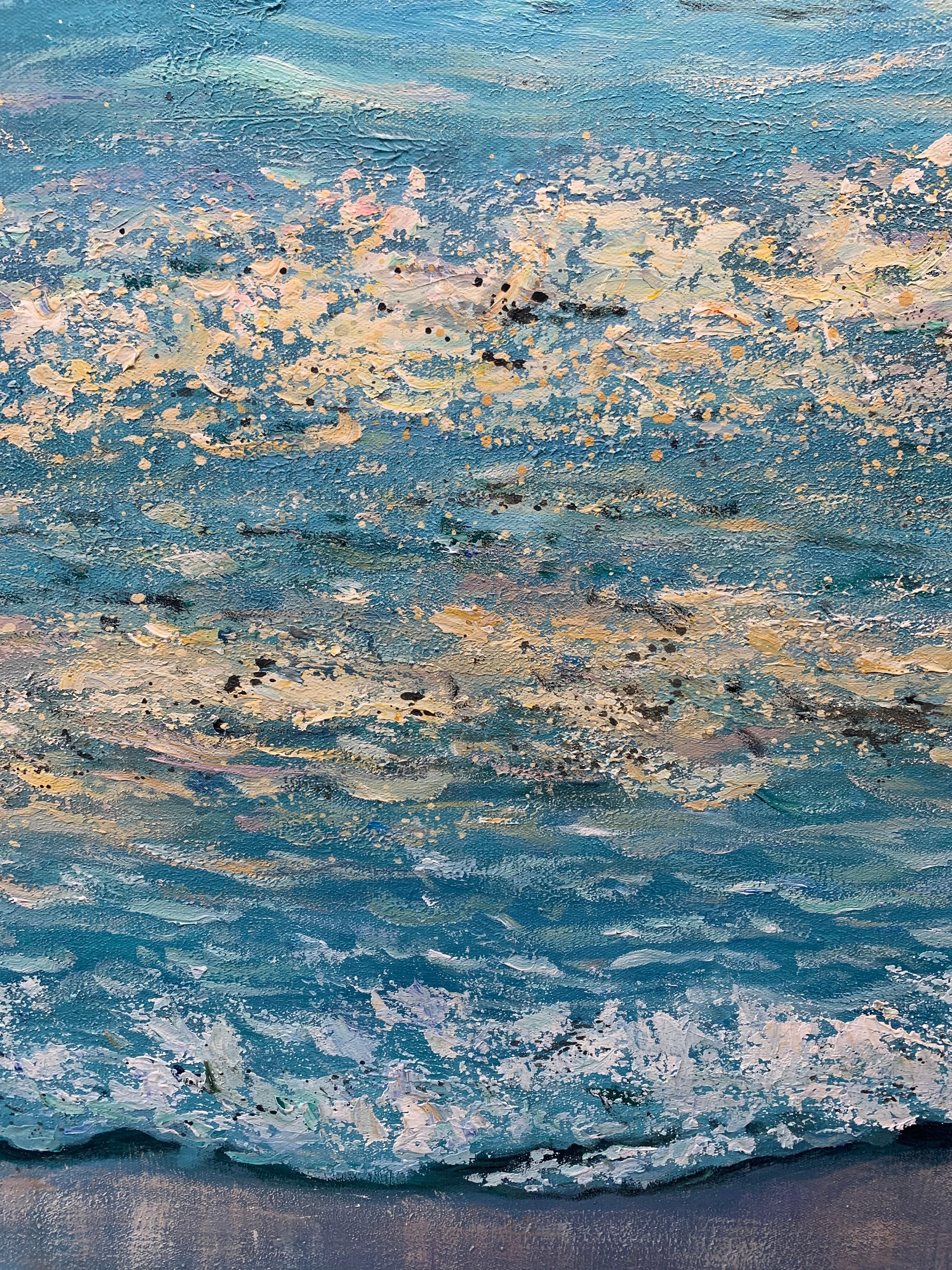 Crashing Waves by Kate Seaborne - contemporary oil seascape painting Blue Ocean For Sale 4
