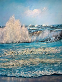 Crashing Waves by Kate Seaborne - contemporary oil seascape painting Blue Ocean