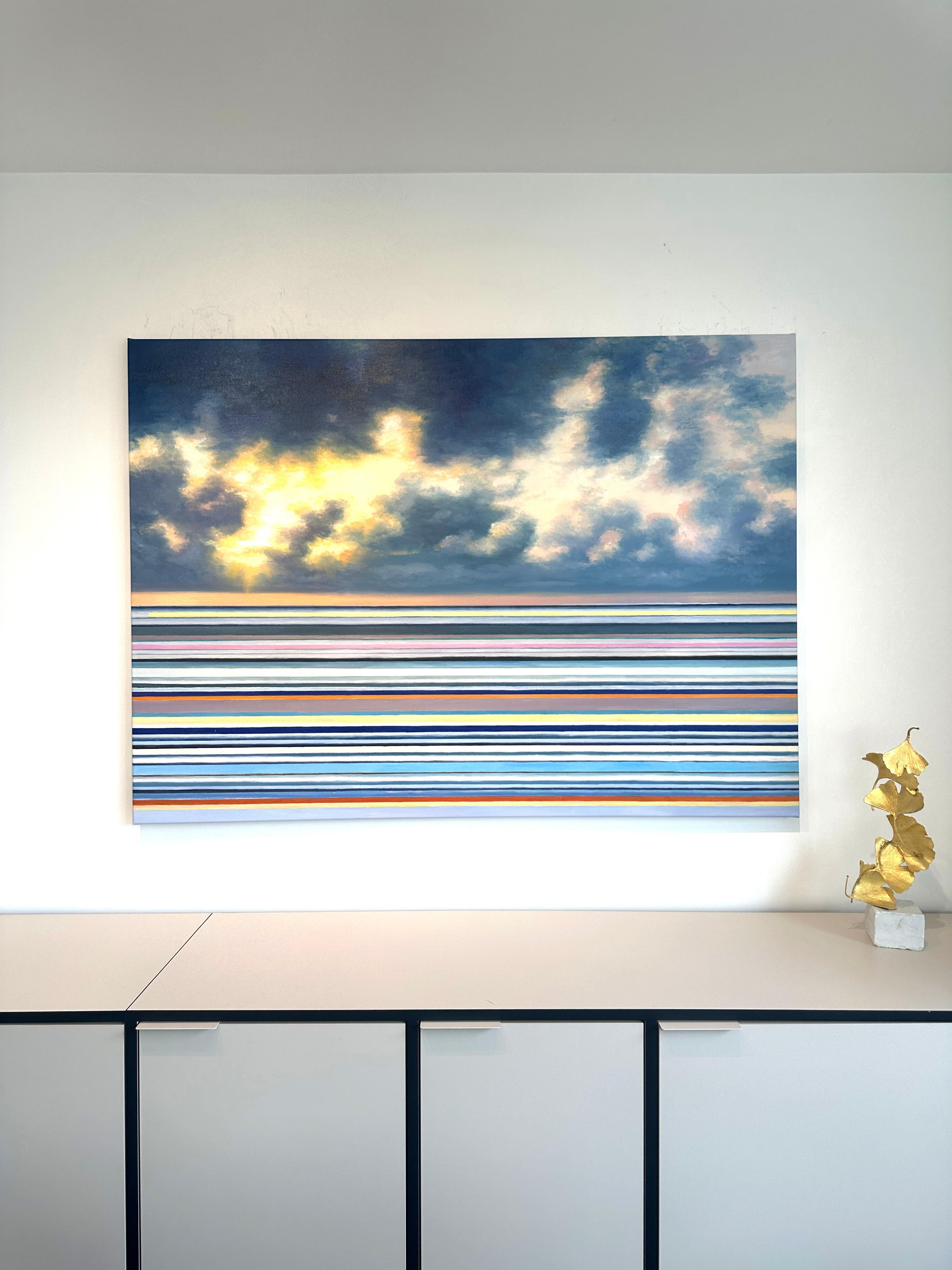 Dancing Light by Kate Seaborne seascape striped oil painting For Sale 1