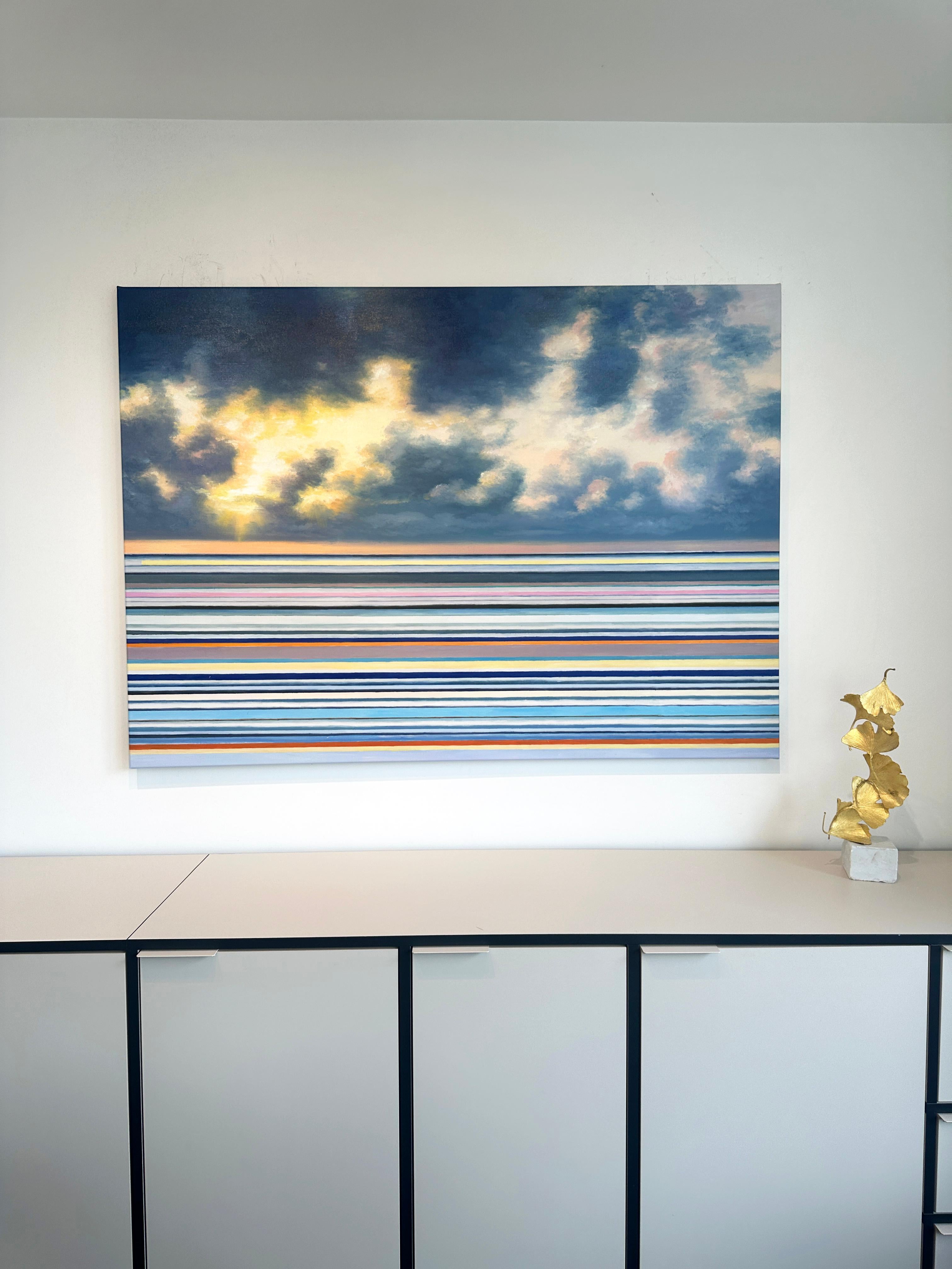 Dancing Light by Kate Seaborne seascape striped oil painting For Sale 5