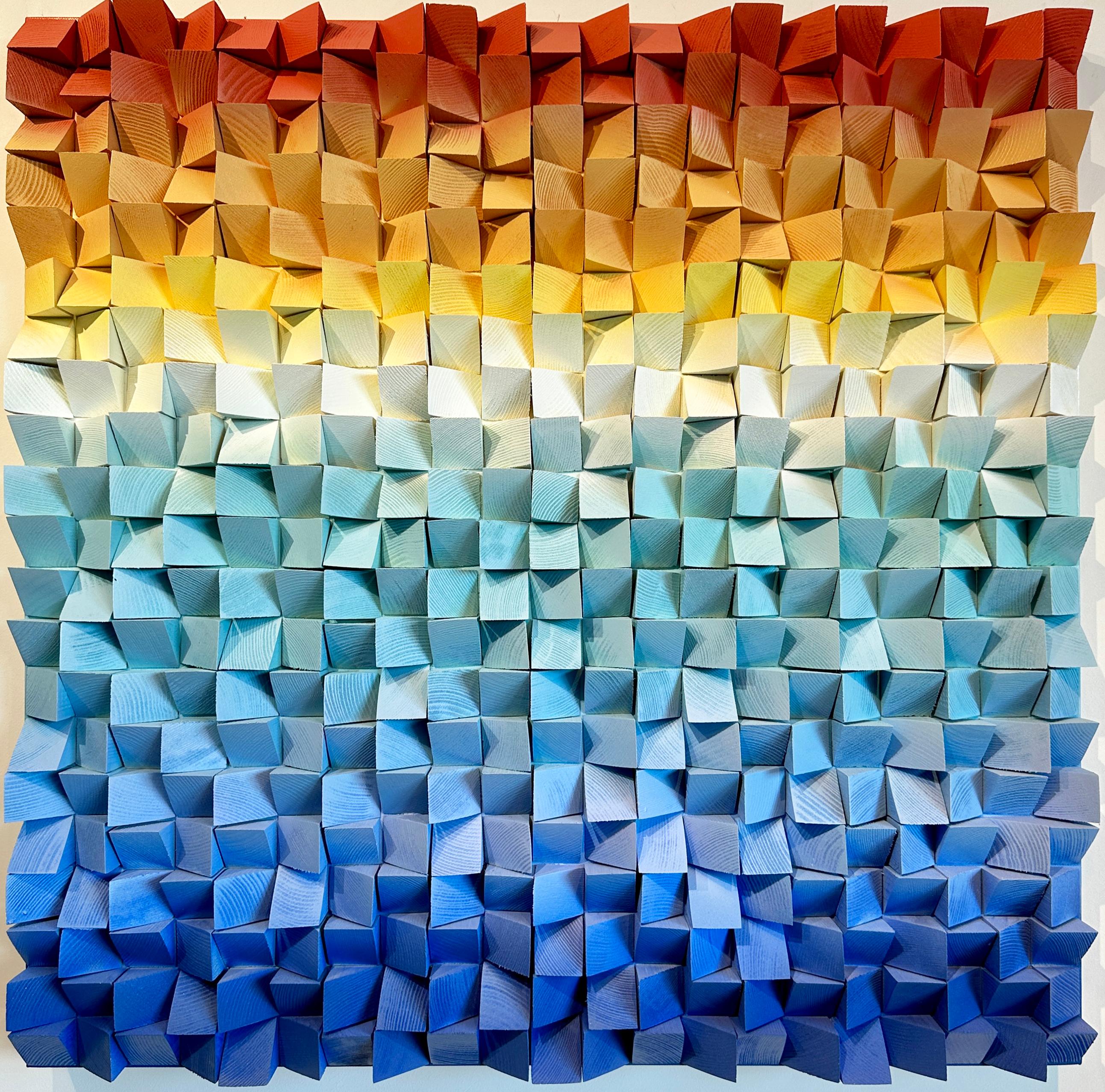 Solar Sea Sounds von Kate Seaborne – zeitgenössisches geometrisches Holzkunstwerk