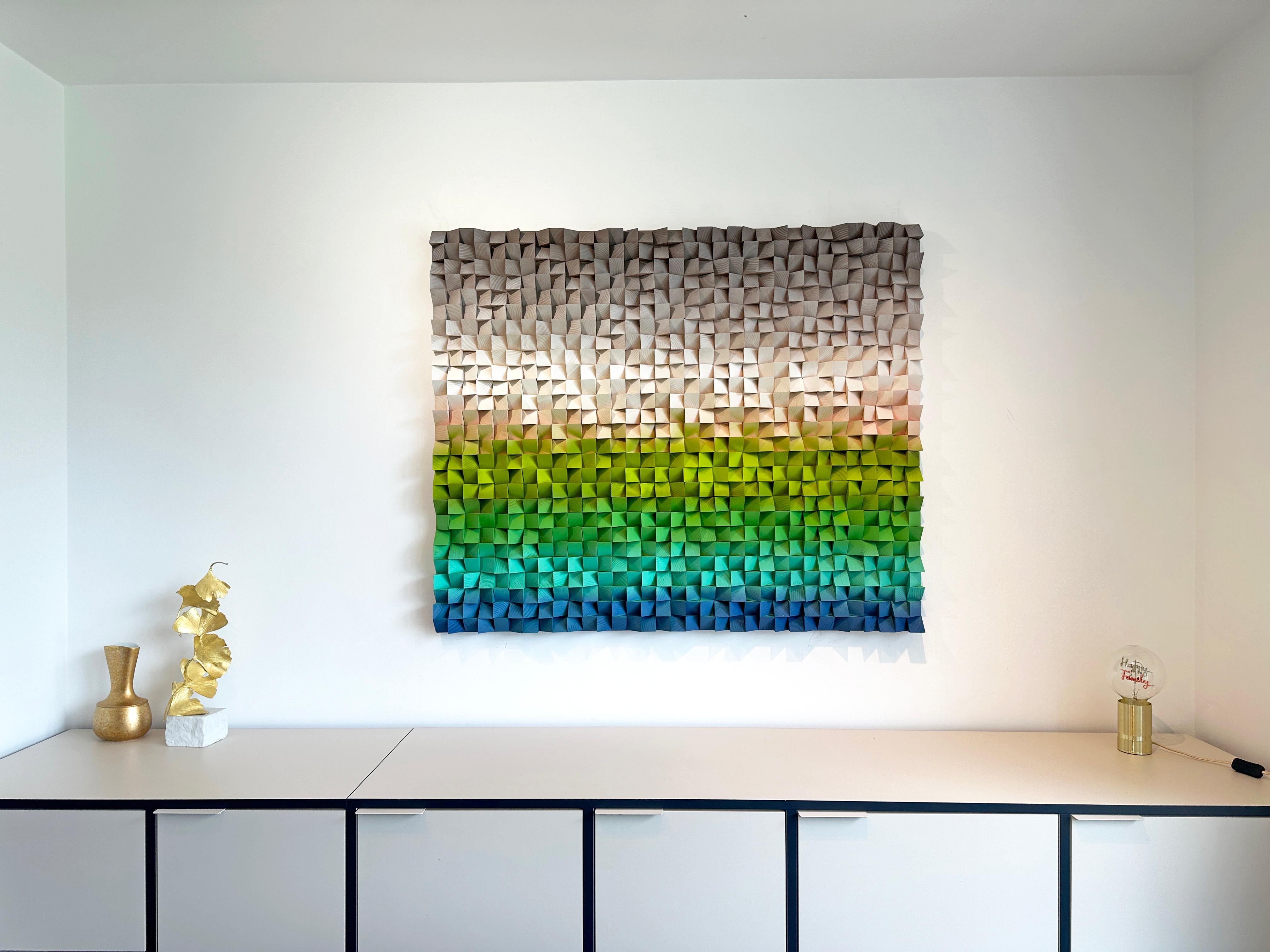 Spring June Lagoon by Kate Seaborne - Contemporary Geometric Wood Artwork For Sale 7