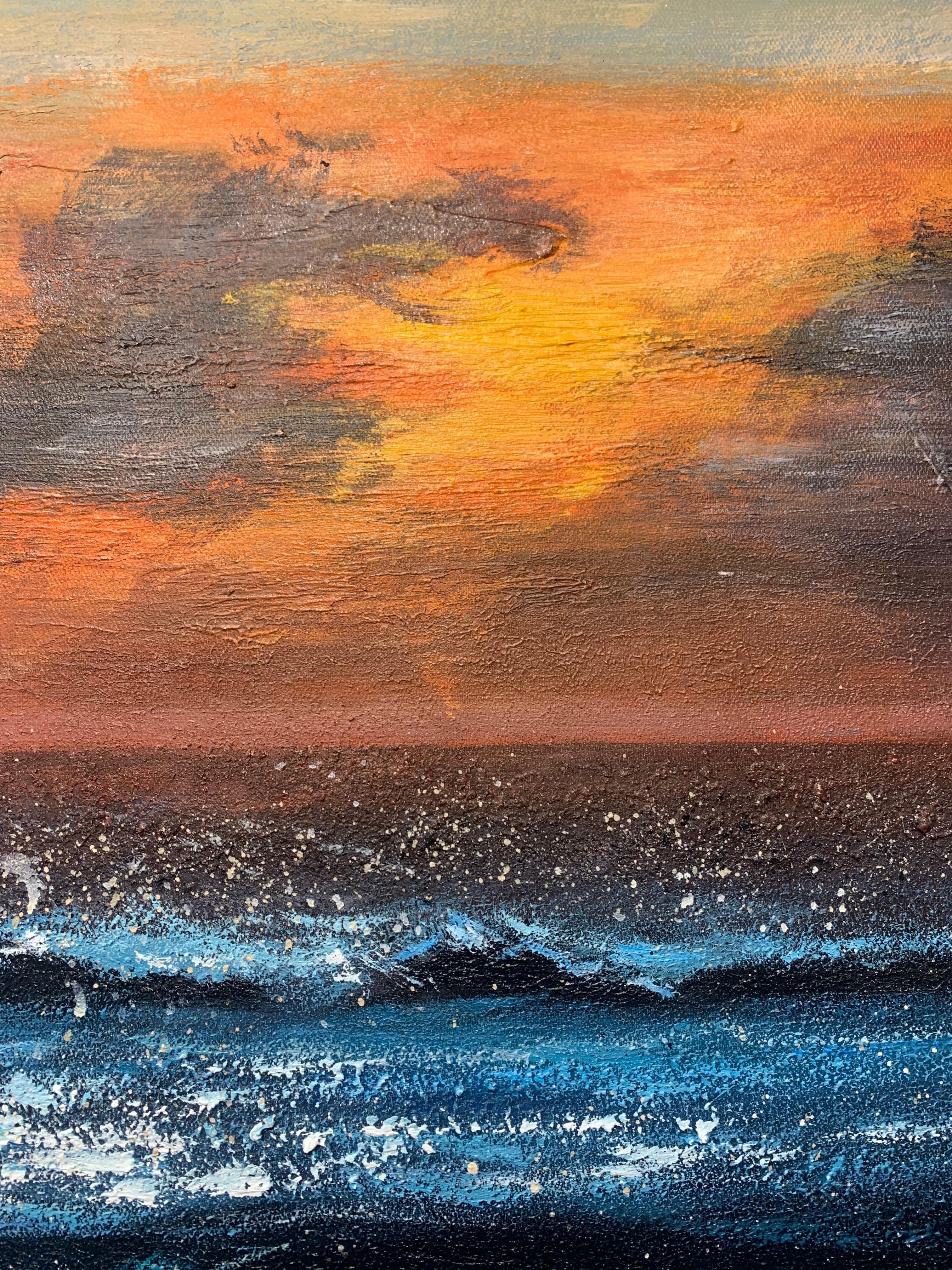 Sunset waves von Kate Seaborne - zeitgenössisches Ölgemälde Meereslandschaft Blauer Ozean im Angebot 8