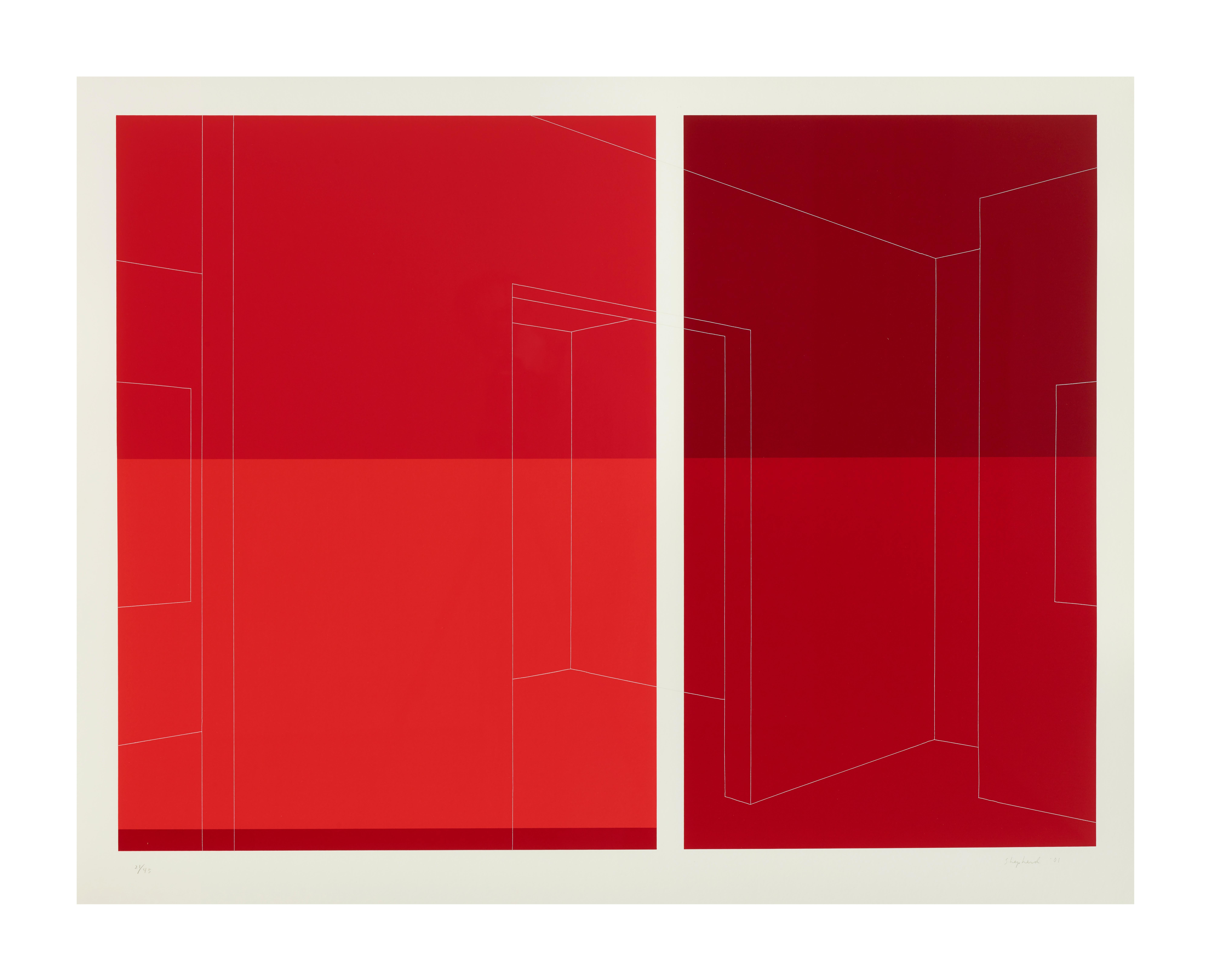 Kate Shepherd Abstract Print - Still Gallery, View Between, 4 Reds, Thread