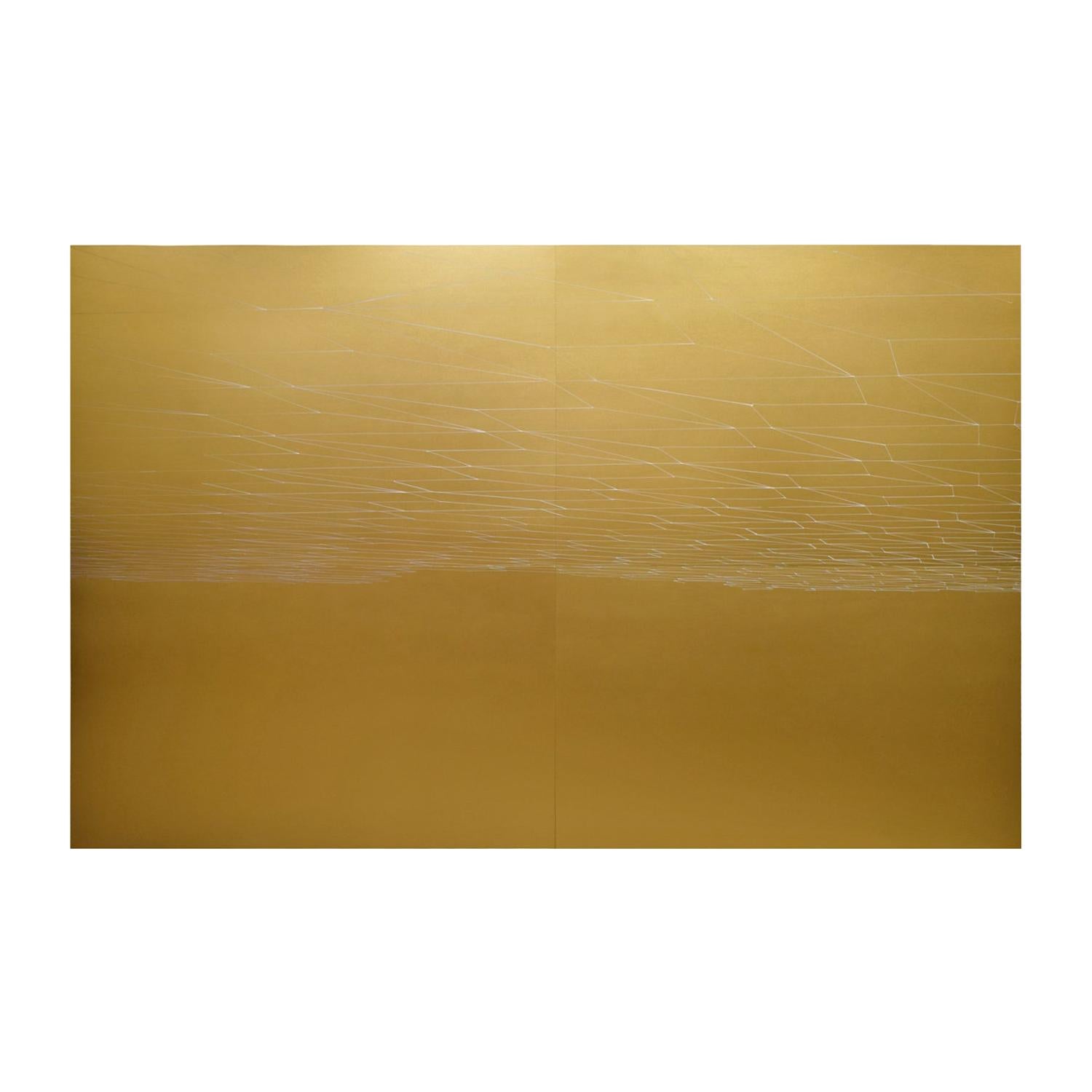 Kate Shepherd "Gold Double Sun Set" Großes Gemälde auf Holzpaneelen 2007 'Signiert'