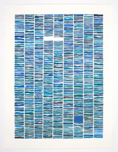 Blues, abstract geometric painting, grid