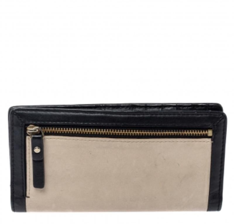 Portefeuille long en cuir beige/noir Kate Spade État moyen - En vente à Dubai, Al Qouz 2