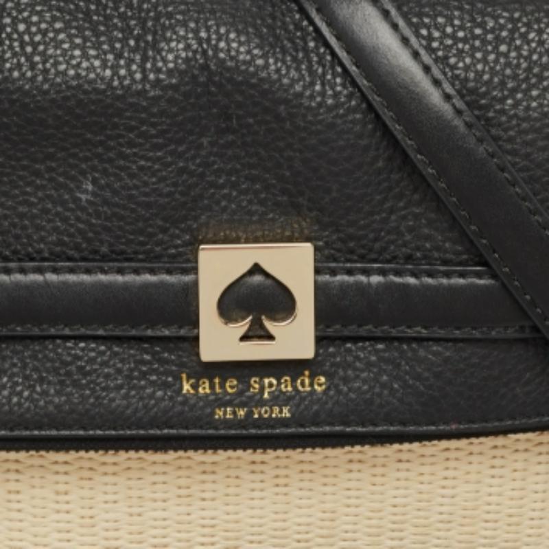 Bolso Kate Spade Beige/Negro de Paja Tejida y Piel Loula en venta 2