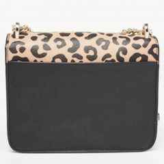 Kate Spade Black/Beige Leopard Print Leather Remi Flap Chain Crossbody Bag